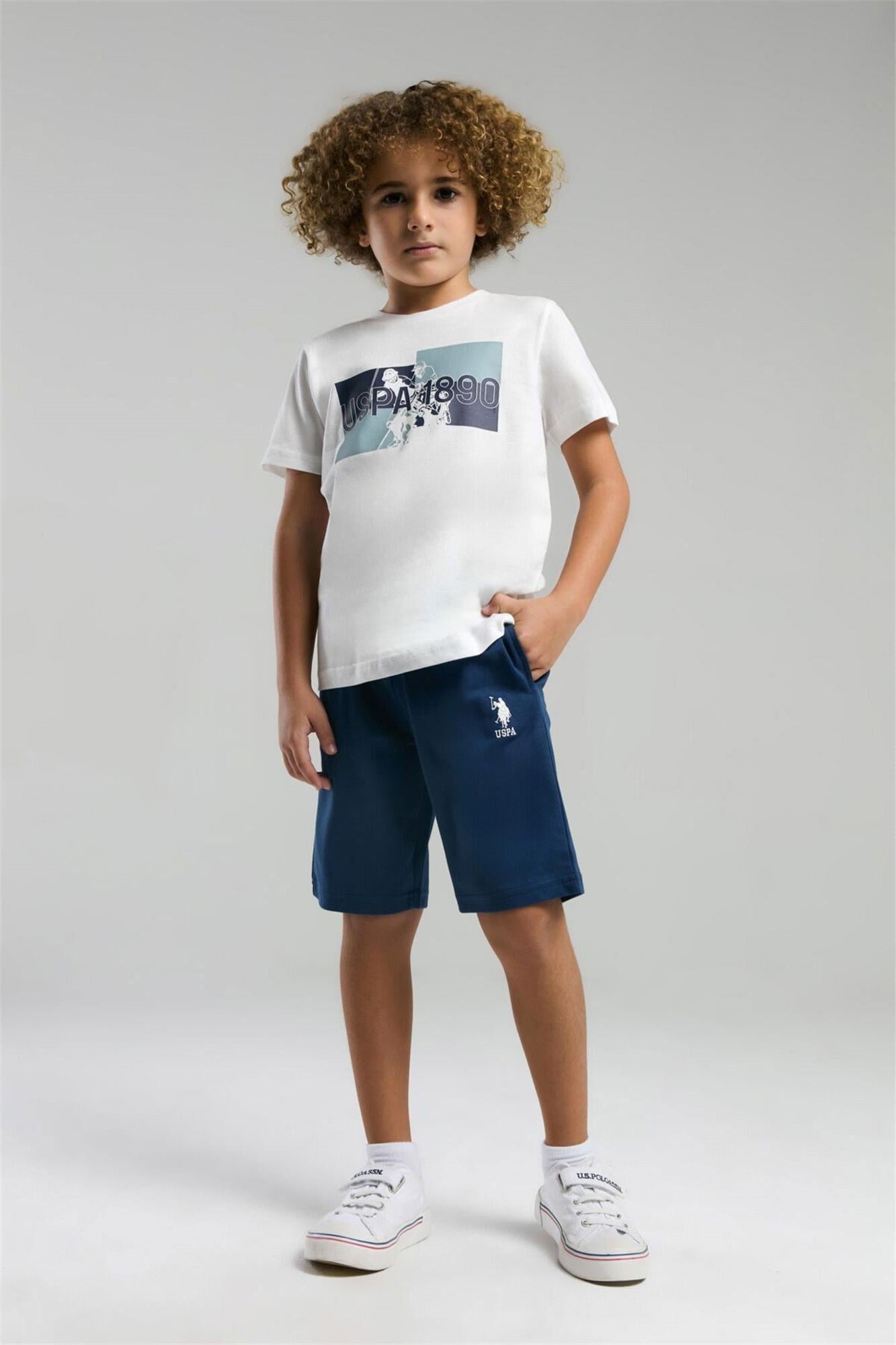 U.S. Polo Assn. Erkek Çocuk Bermuda Tişört Şort Takım Beyaz US2012-4