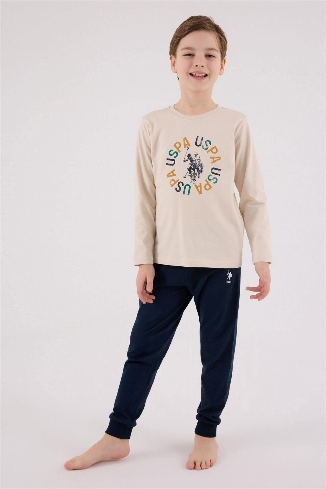 U.S. Polo Assn. Erkek Çocuk Pijama Takımı Bej US2214-G