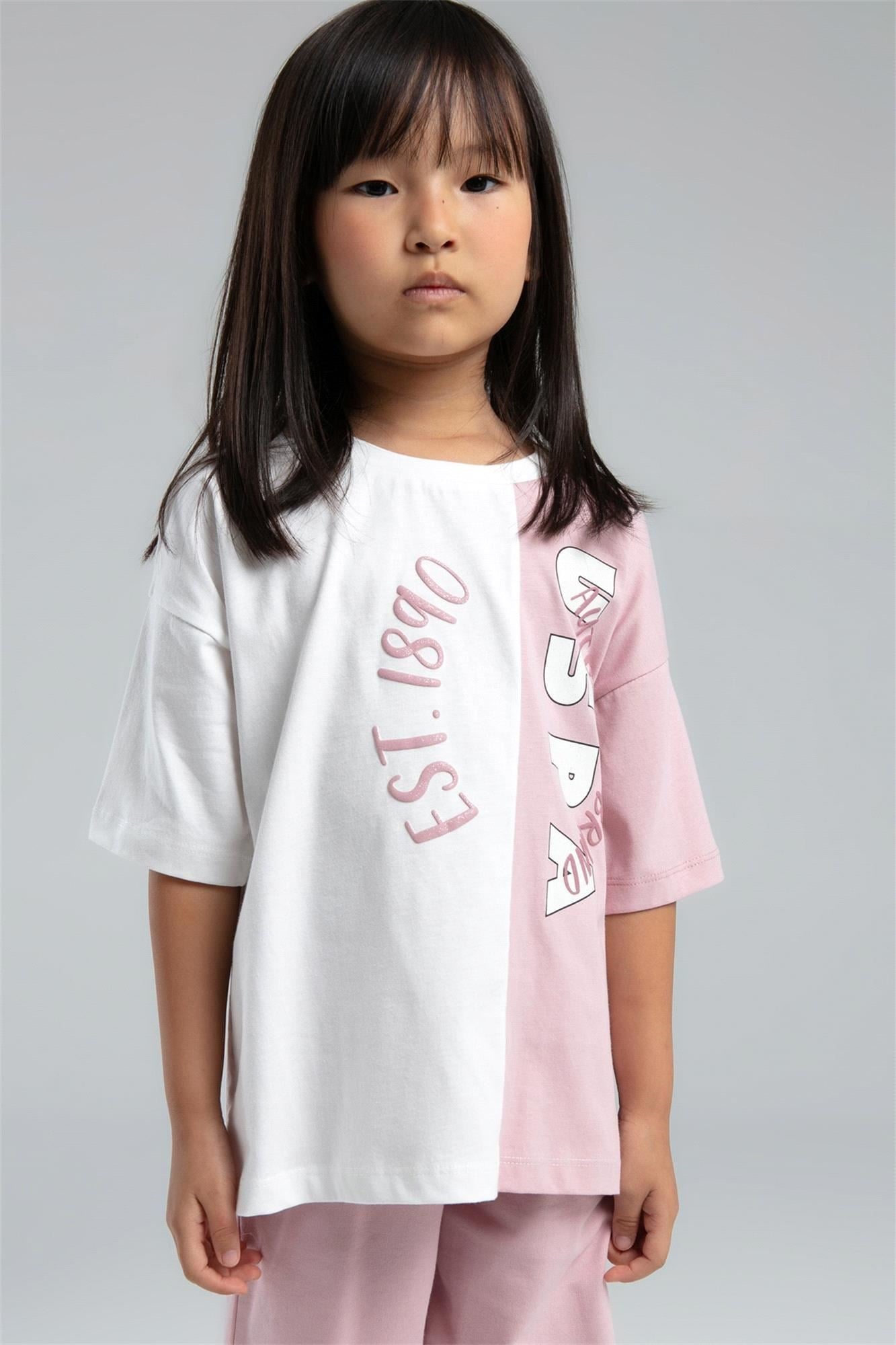 U.S. Polo Assn. Kız Çocuk Bermuda Tişört Şort Takım Pembe US2067-G