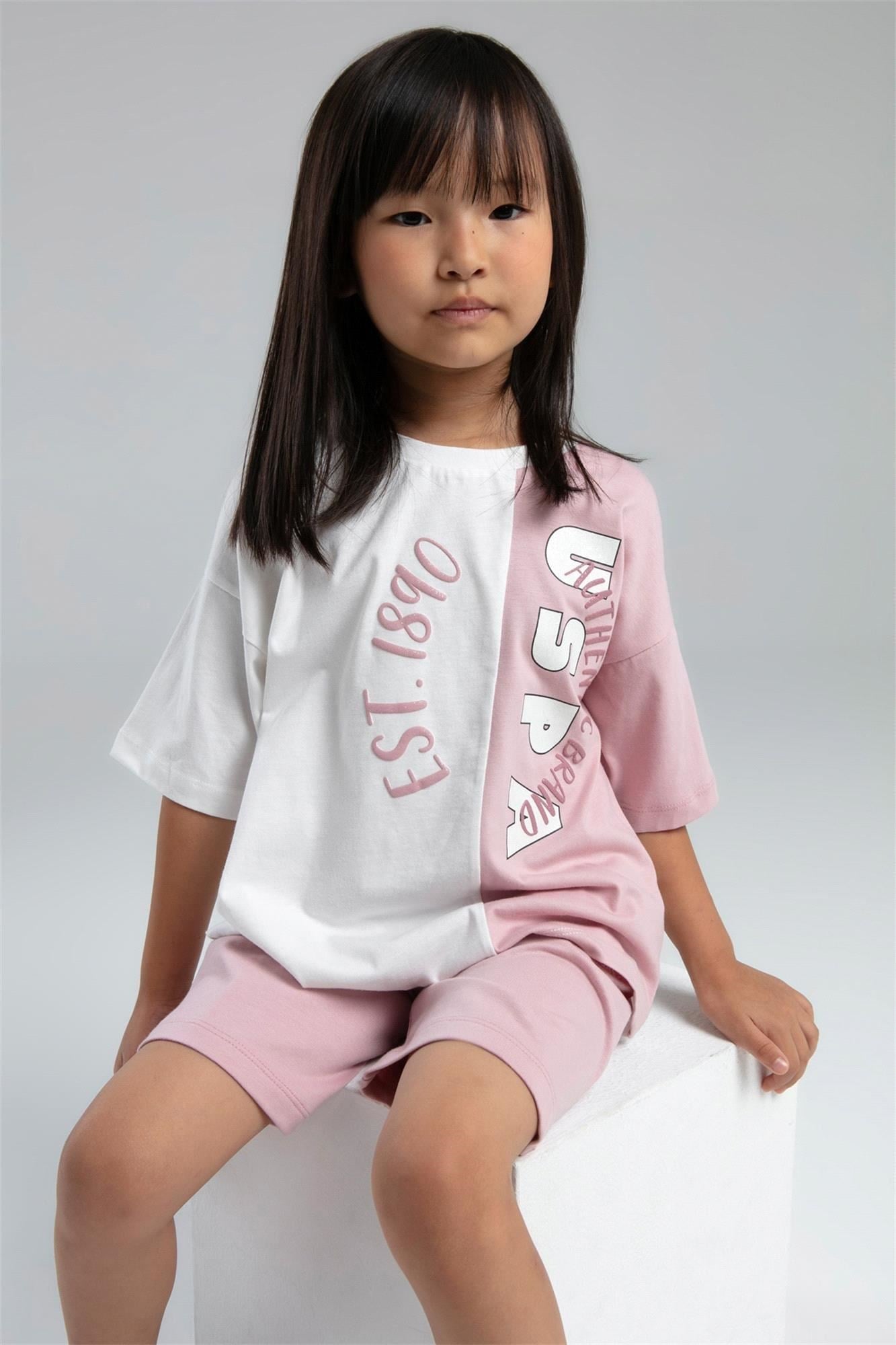 U.S. Polo Assn. Kız Çocuk Bermuda Tişört Şort Takım Pembe US2067-G
