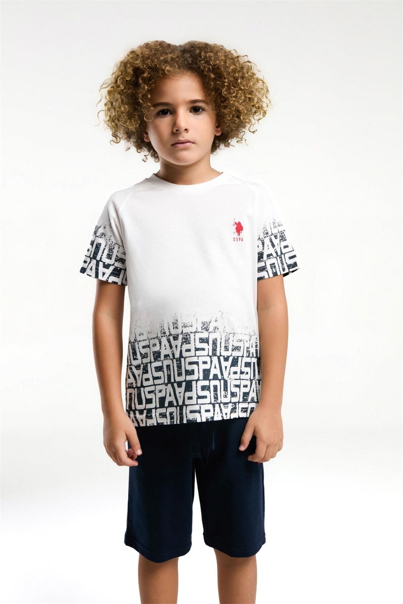 U.S. Polo Assn. Erkek Çocuk Bermuda Tişört Şort Takım Beyaz US2057-4