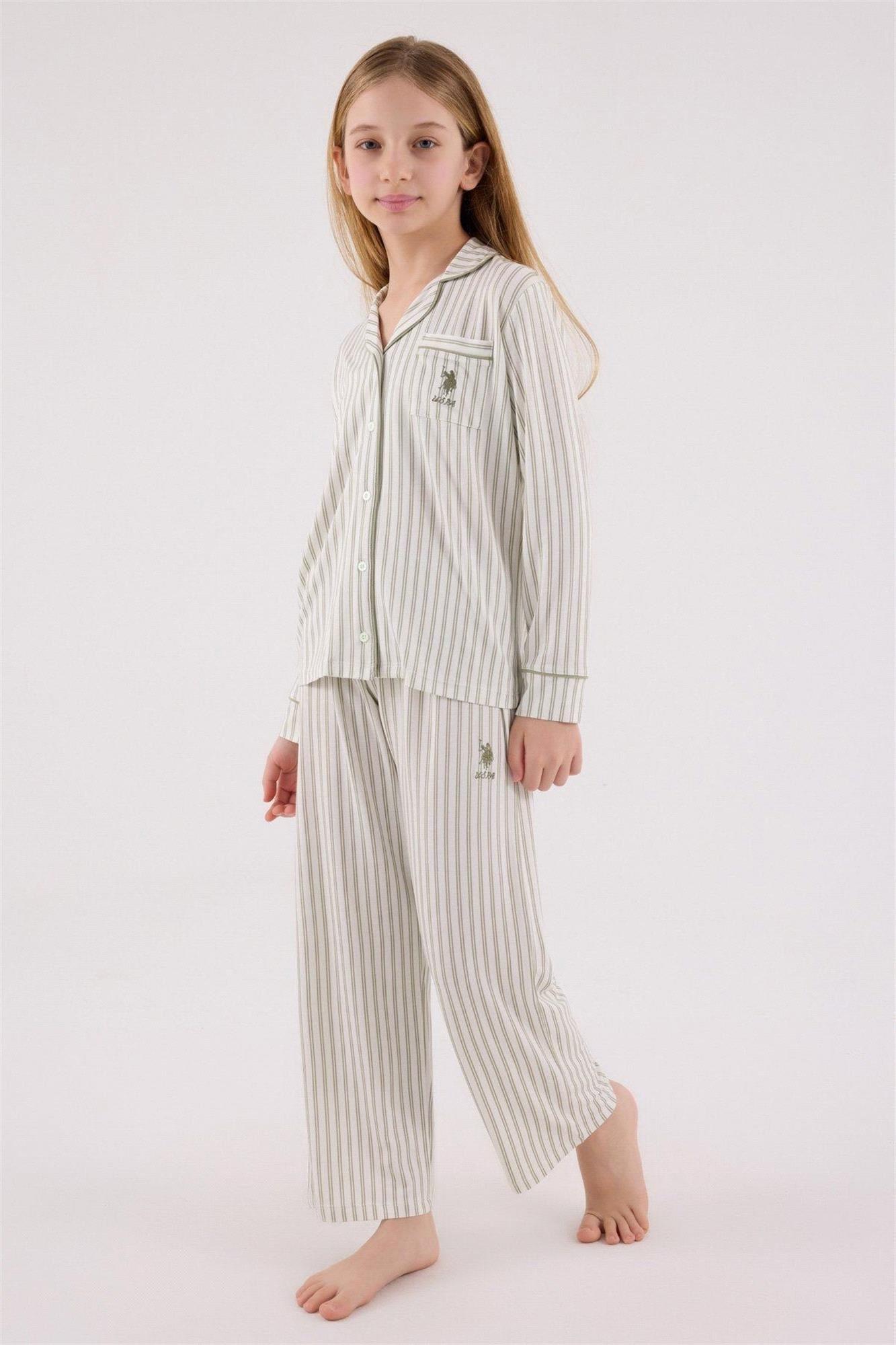 U.S. Polo Assn. Kız Çocuk Gömlek Pijama Takımı Çay Yeşili US2326-G