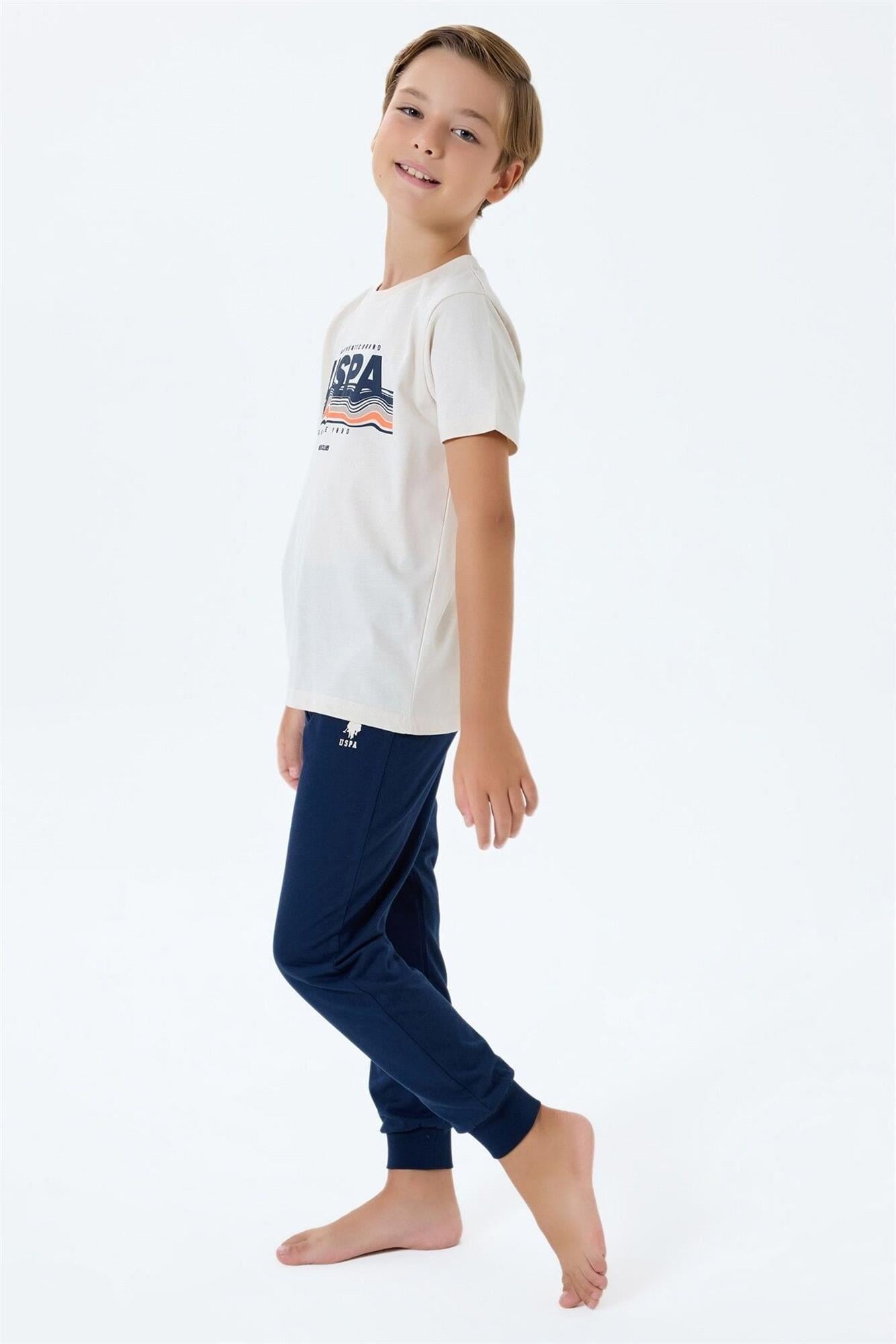 U.S. Polo Assn. Erkek Çocuk Pijama Takımı Bej US2422-G