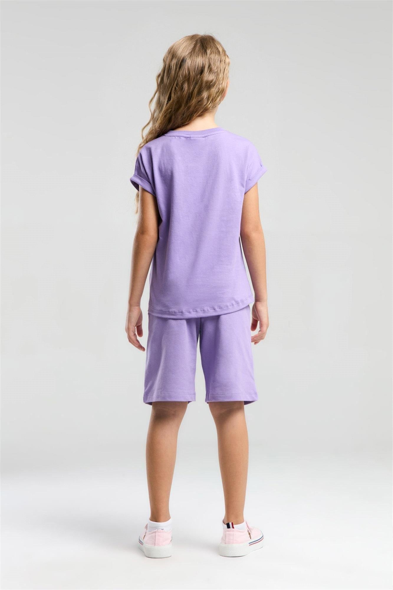 U.S. Polo Assn. Kız Çocuk Bermuda Tişört Şort Takım Koyu Lila US2086-4