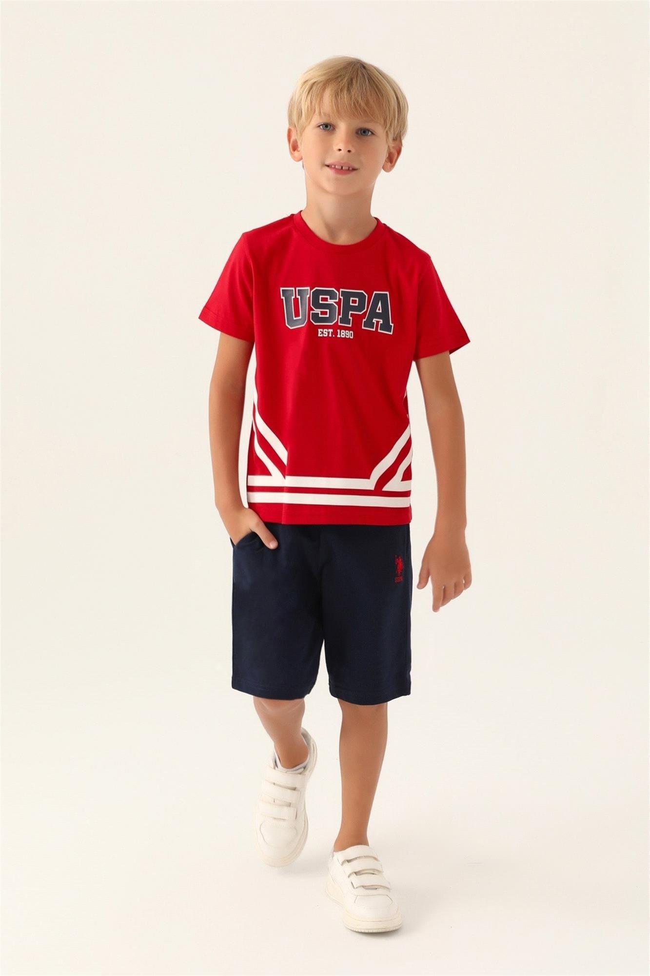 U.S. Polo Assn. Erkek Çocuk Bermuda Tişört Şort Takım Kırmızı US1765-G
