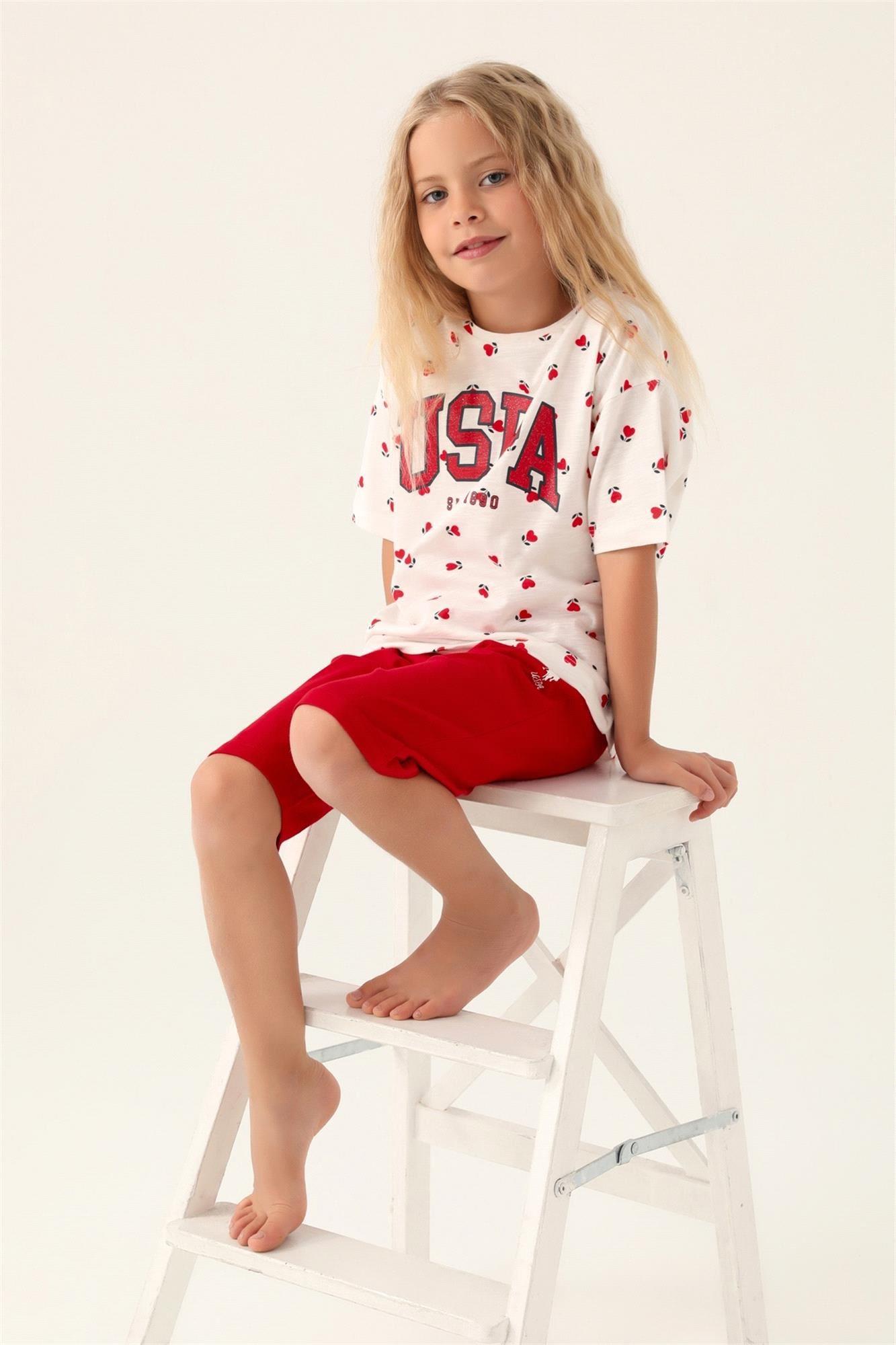 U.S. Polo Assn. Kız Çocuk Kapri Takım Krem Kırmızı US1831-G