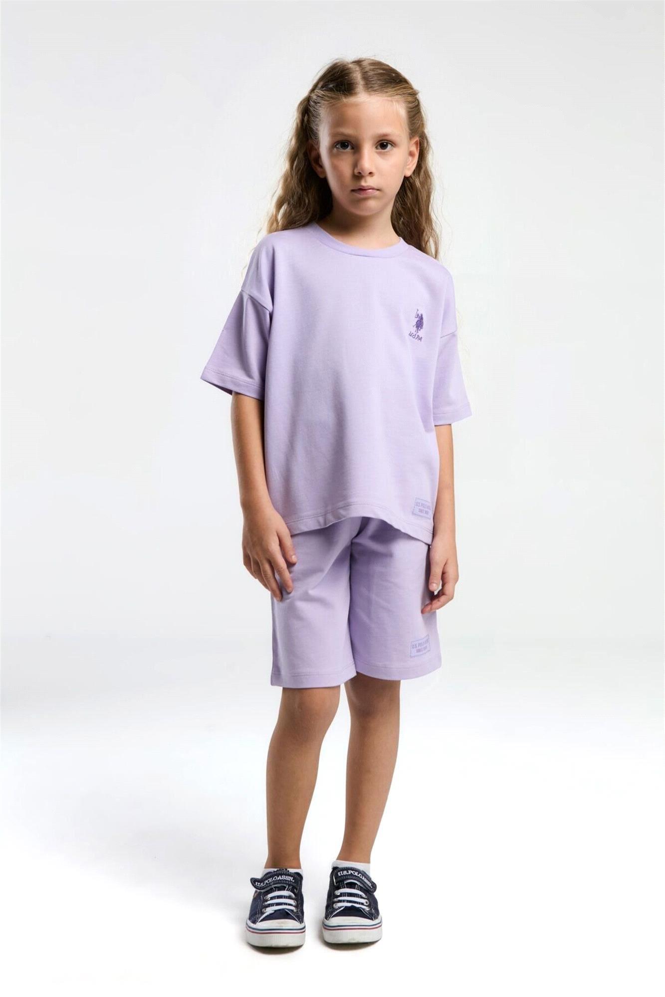 U.S. Polo Assn. Kız Çocuk Bermuda Tişört Şort Takım Lila US2090-4