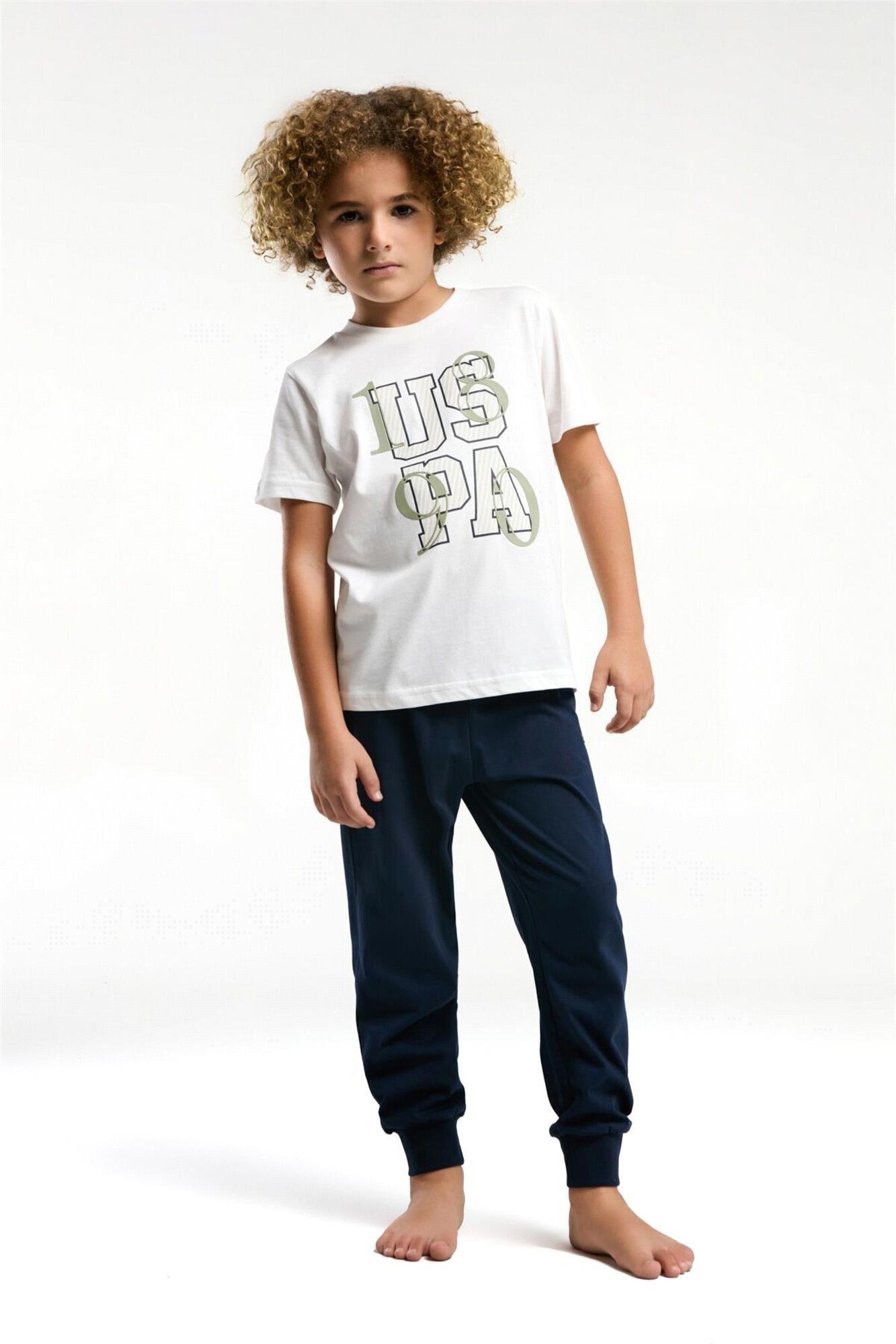 U.S. Polo Assn. Erkek Çocuk Pijama Takımı Beyaz US2029-G