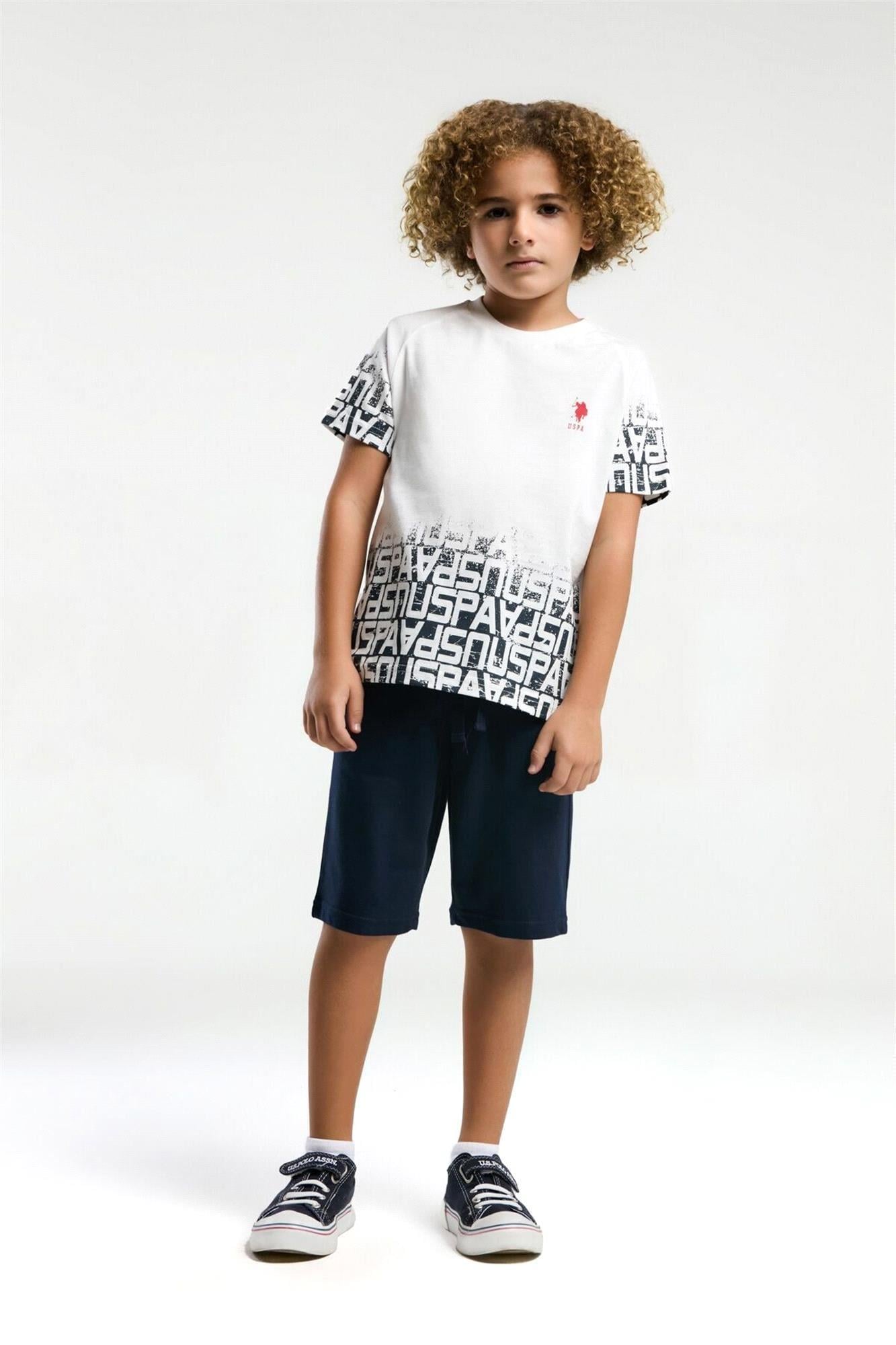 U.S. Polo Assn. Erkek Çocuk Bermuda Tişört Şort Takım Beyaz US2057-4