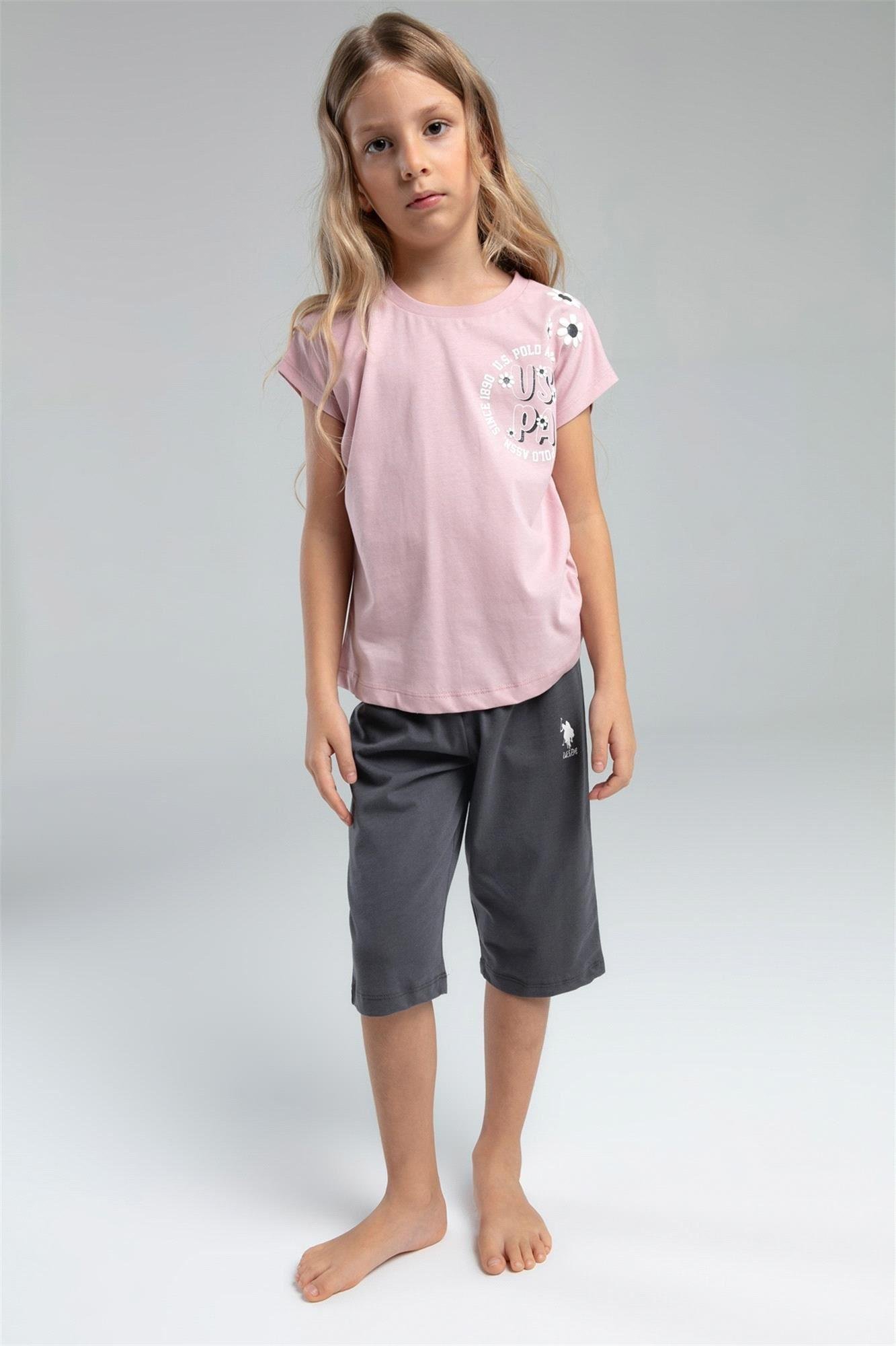 U.S. Polo Assn. Kız Çocuk Tişört Kapri Takım Soft Pembe US2068-4