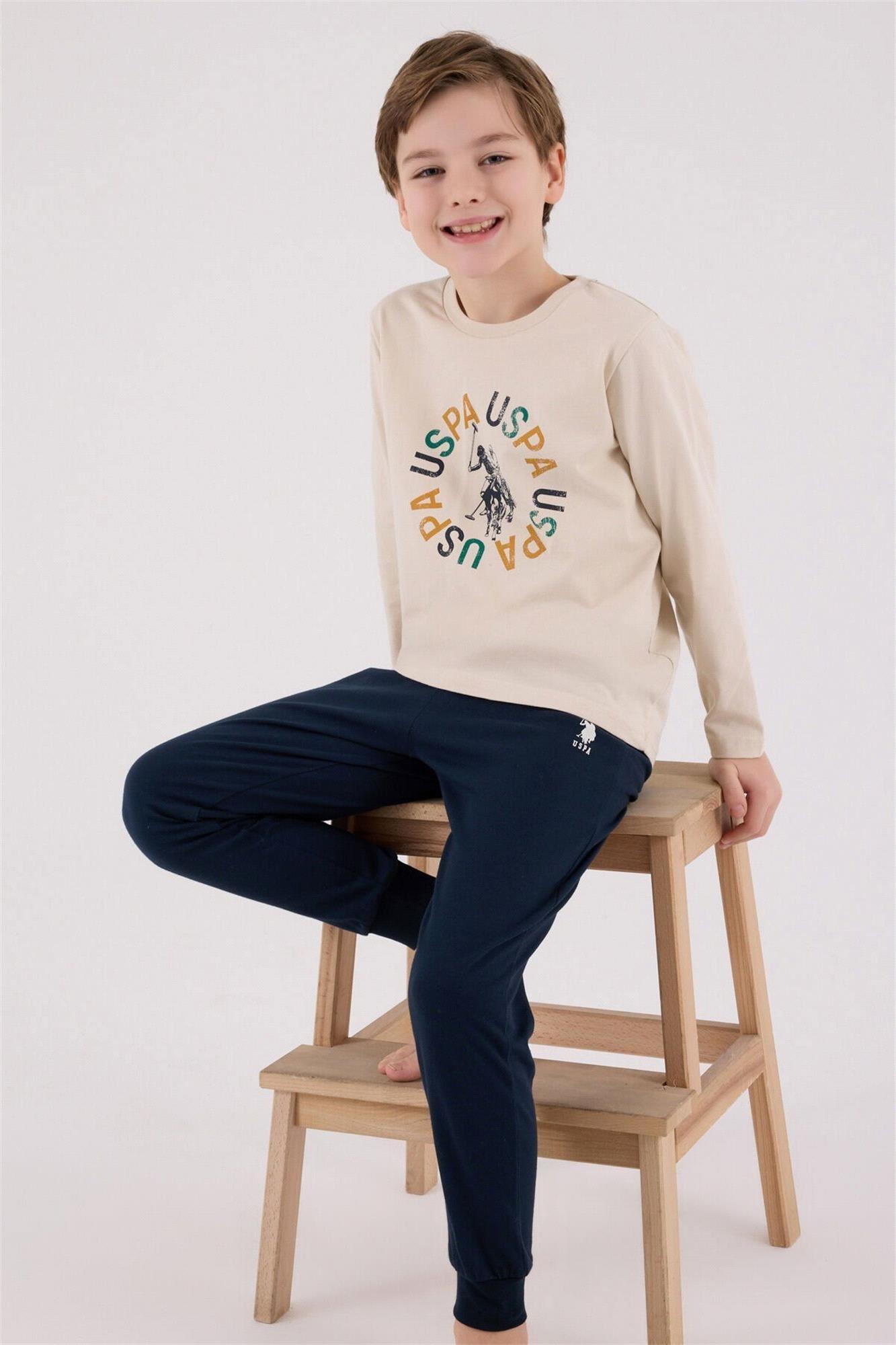 U.S. Polo Assn. Erkek Çocuk Pijama Takımı Bej US2214-G