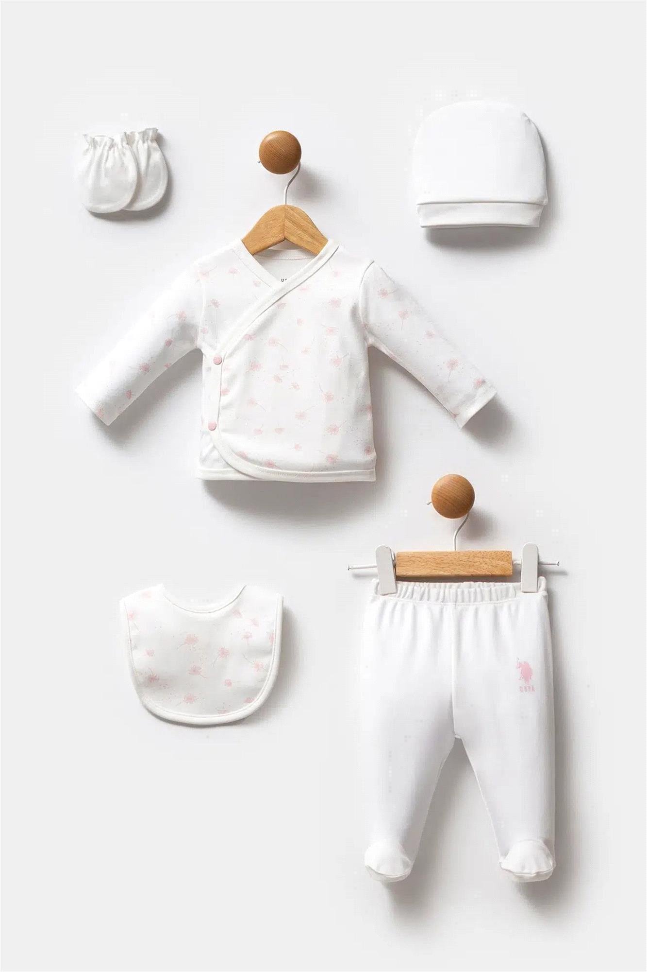 U.S. Polo Assn. Kız Bebek 5'li Hastane Çıkış Seti Beyaz USB2701