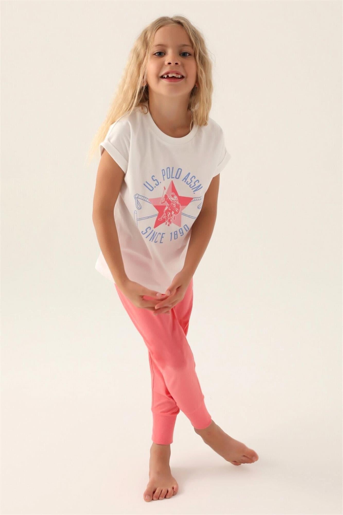 U.S. Polo Assn. Kız Çocuk Pijama Takımı Krem US1838-G