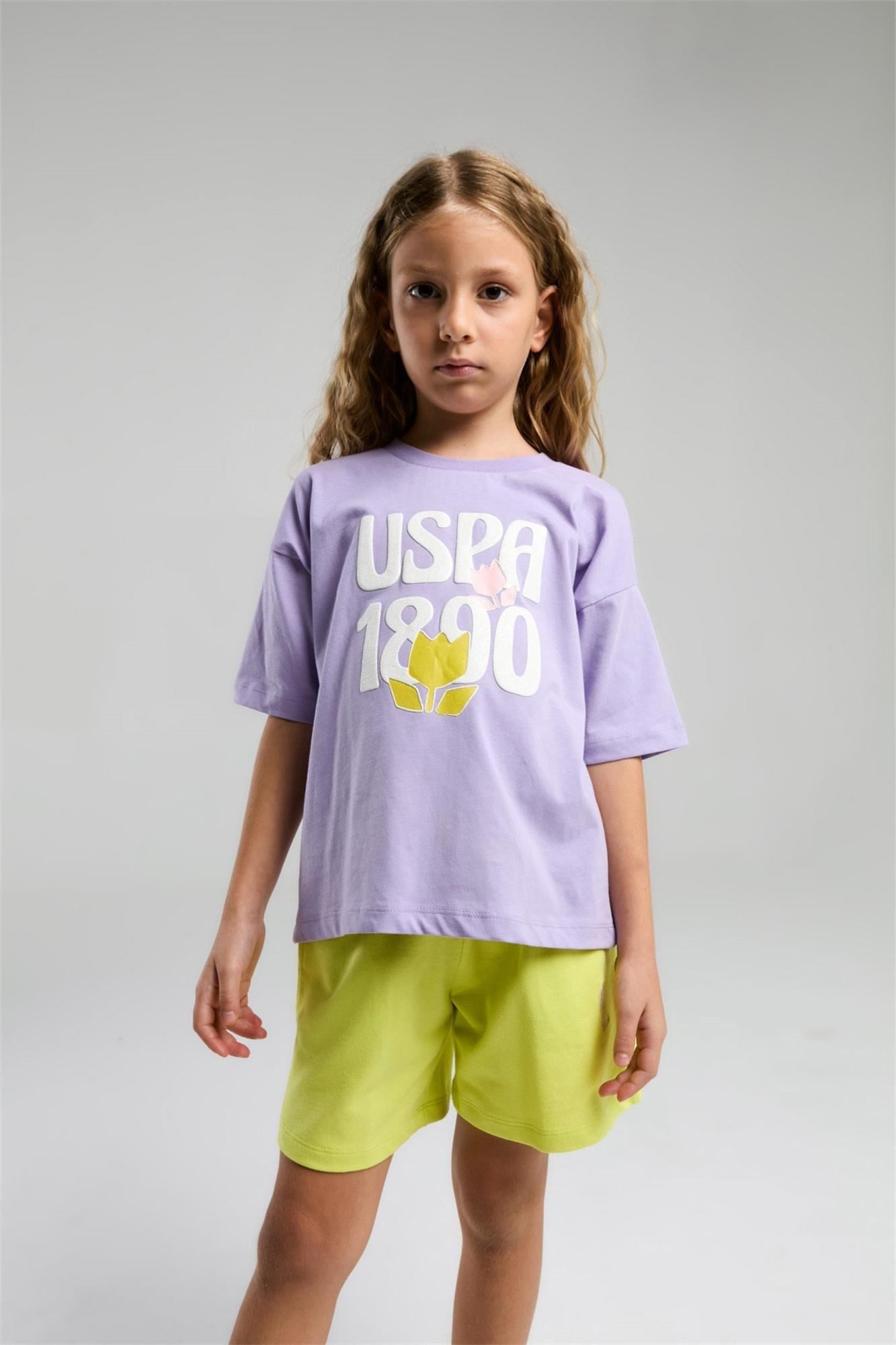 U.S. Polo Assn. Kız Çocuk Tişört Şort Takım Lila US2096-4