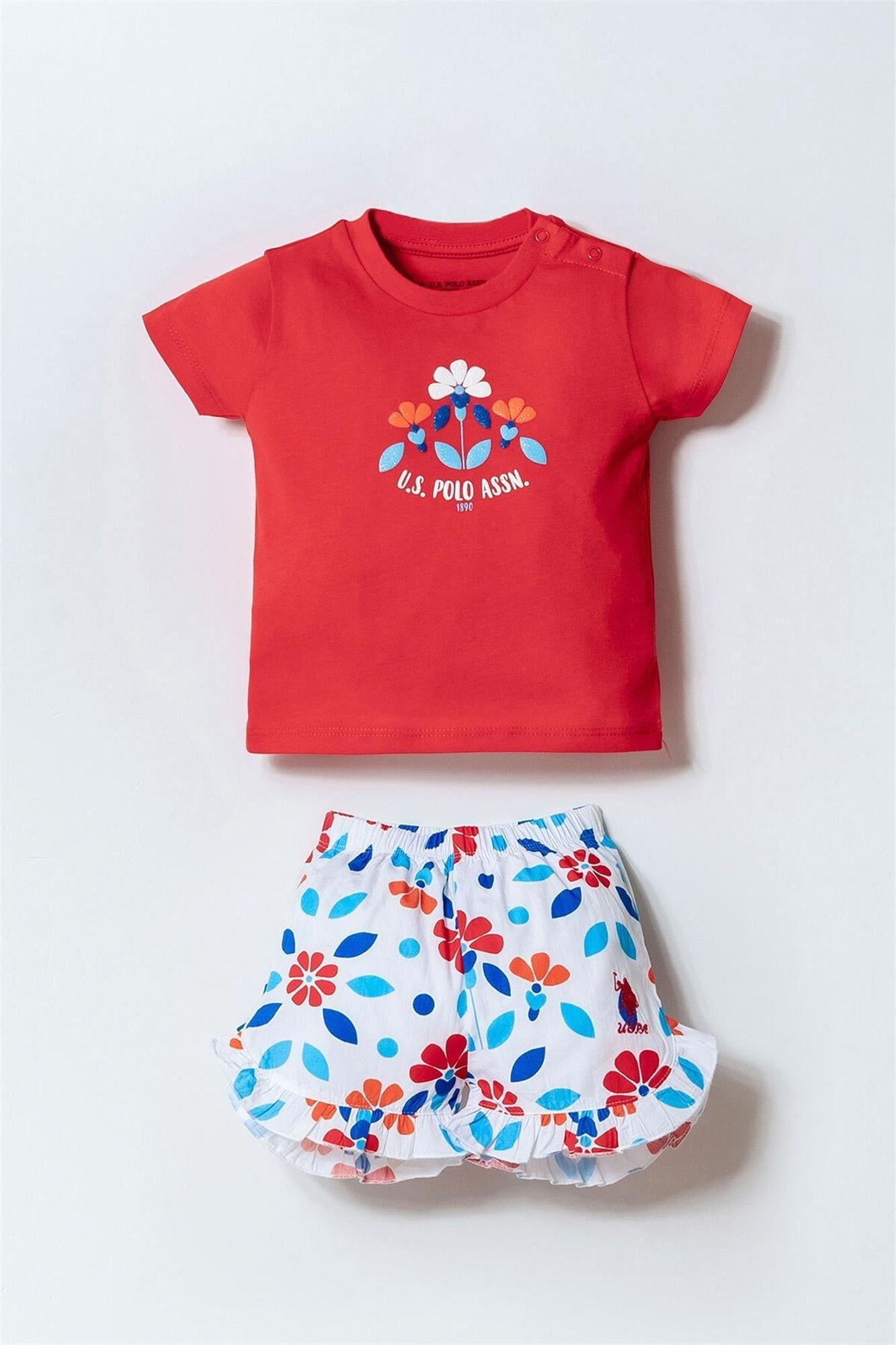 U.S. Polo Assn. Kız Bebek Tişört Şort Takım Nar Çiçeği USB2999