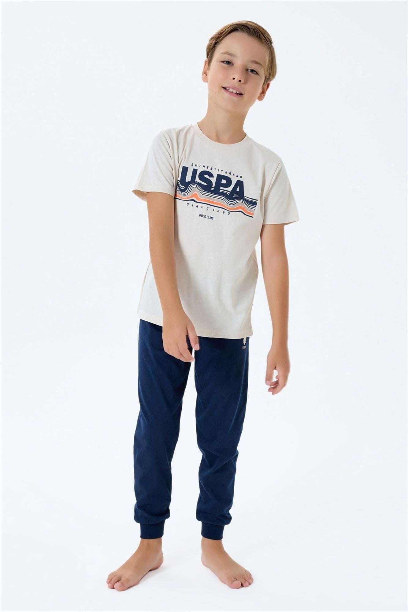 U.S. Polo Assn. Erkek Çocuk Pijama Takımı Bej US2422-4