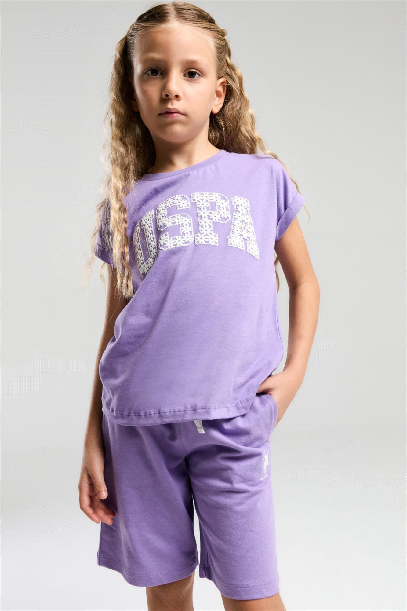 U.S. Polo Assn. Kız Çocuk Bermuda Tişört Şort Takım Koyu Lila US2086-4