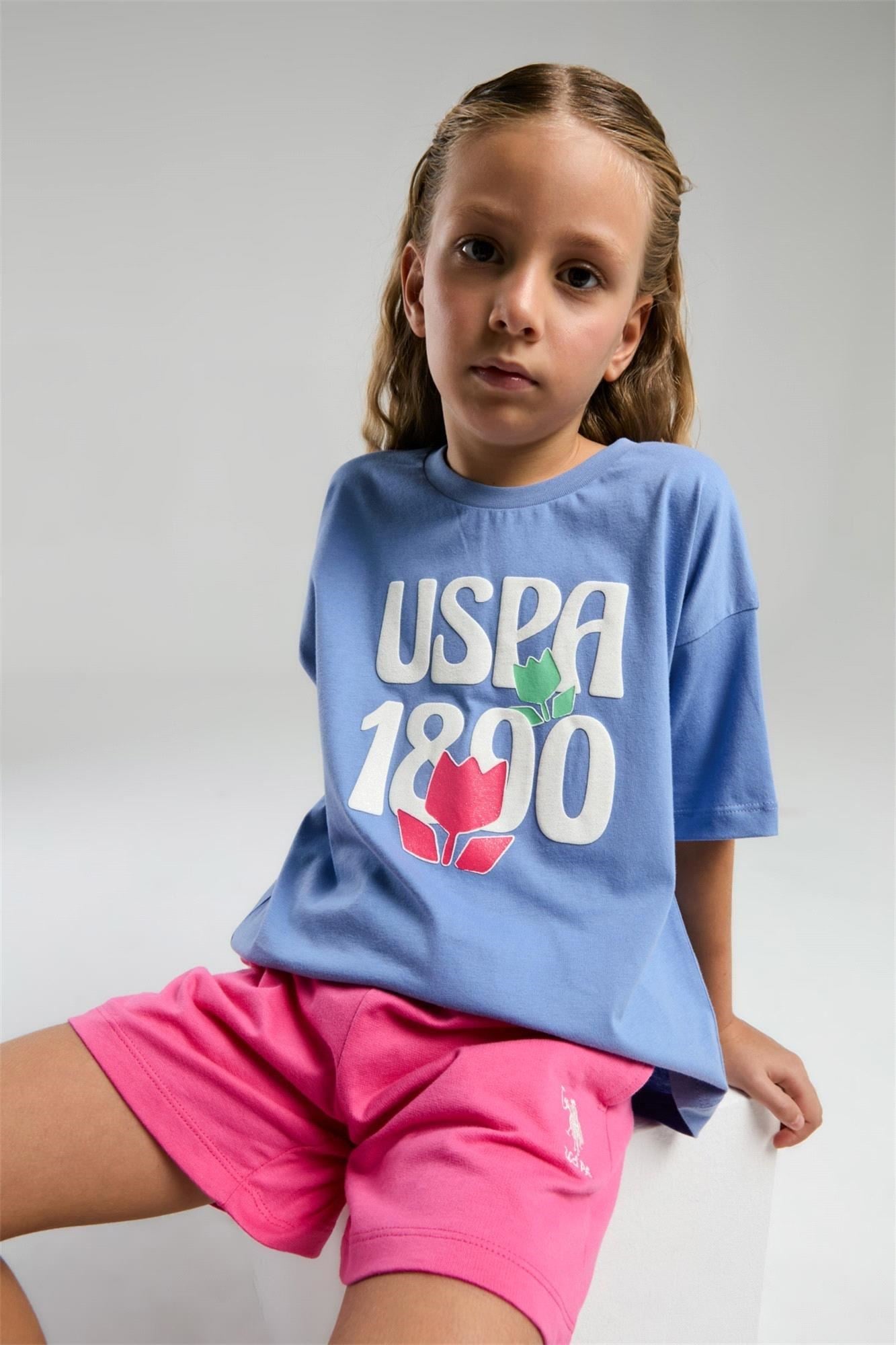 U.S. Polo Assn. Kız Çocuk Tişört Şort Takım Açık İndigo US2096-G