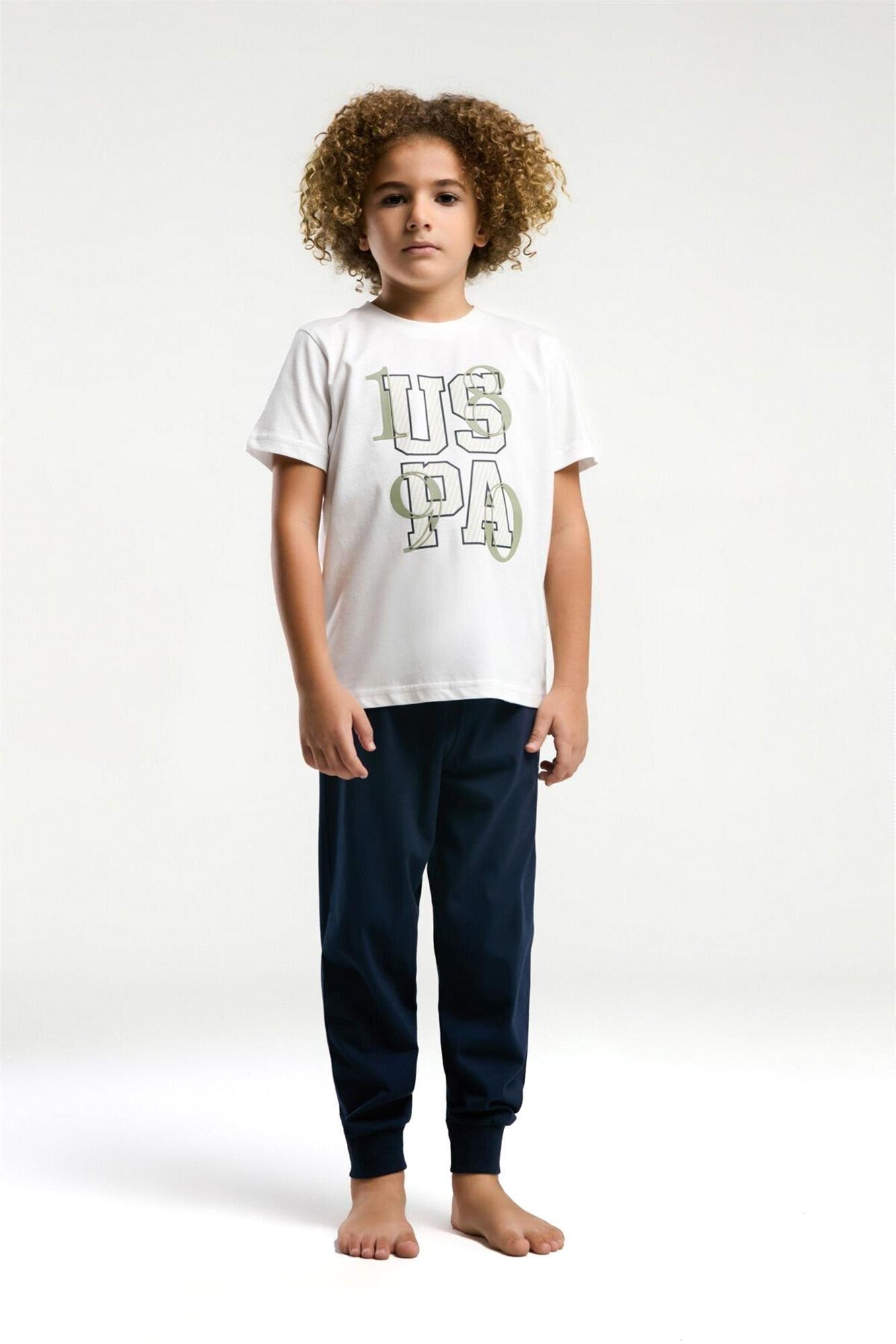 U.S. Polo Assn. Erkek Çocuk Pijama Takımı Beyaz US2029-G
