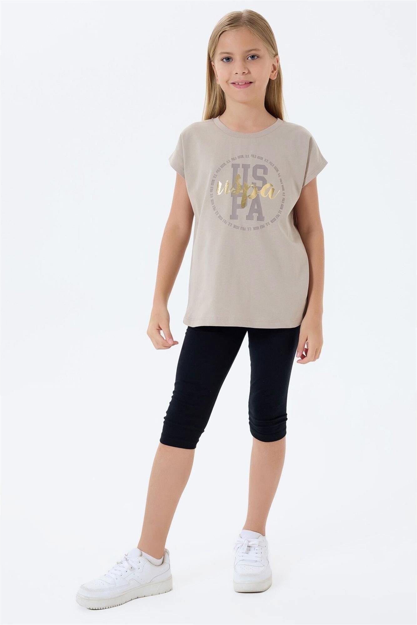 U.S. Polo Assn. Kız Çocuk Tişört Kapri Tayt Takım Kum US2511-4
