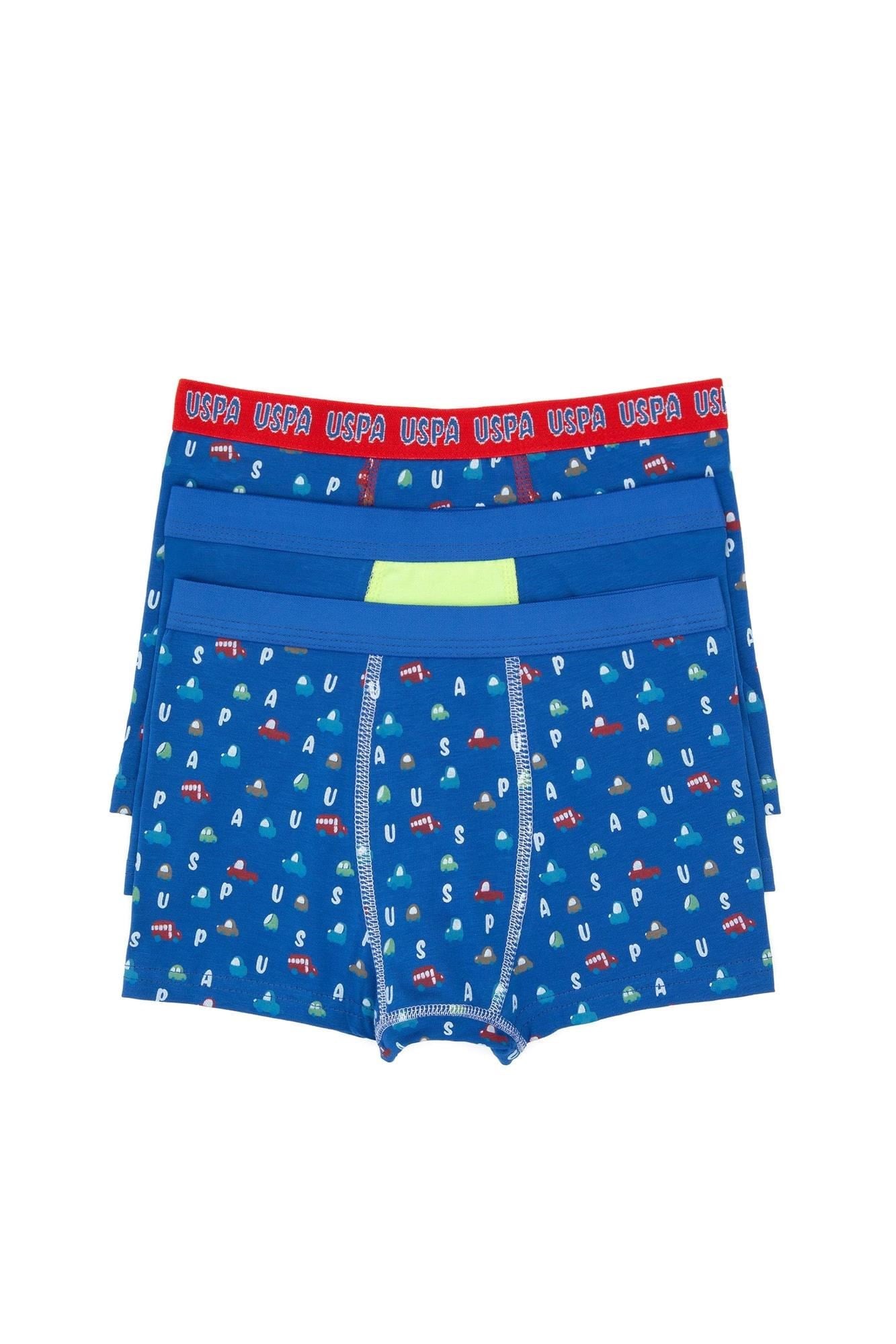 U.S. Polo Assn. Erkek Çocuk Desenli 3'lü Boxer Set Cobalt US2247