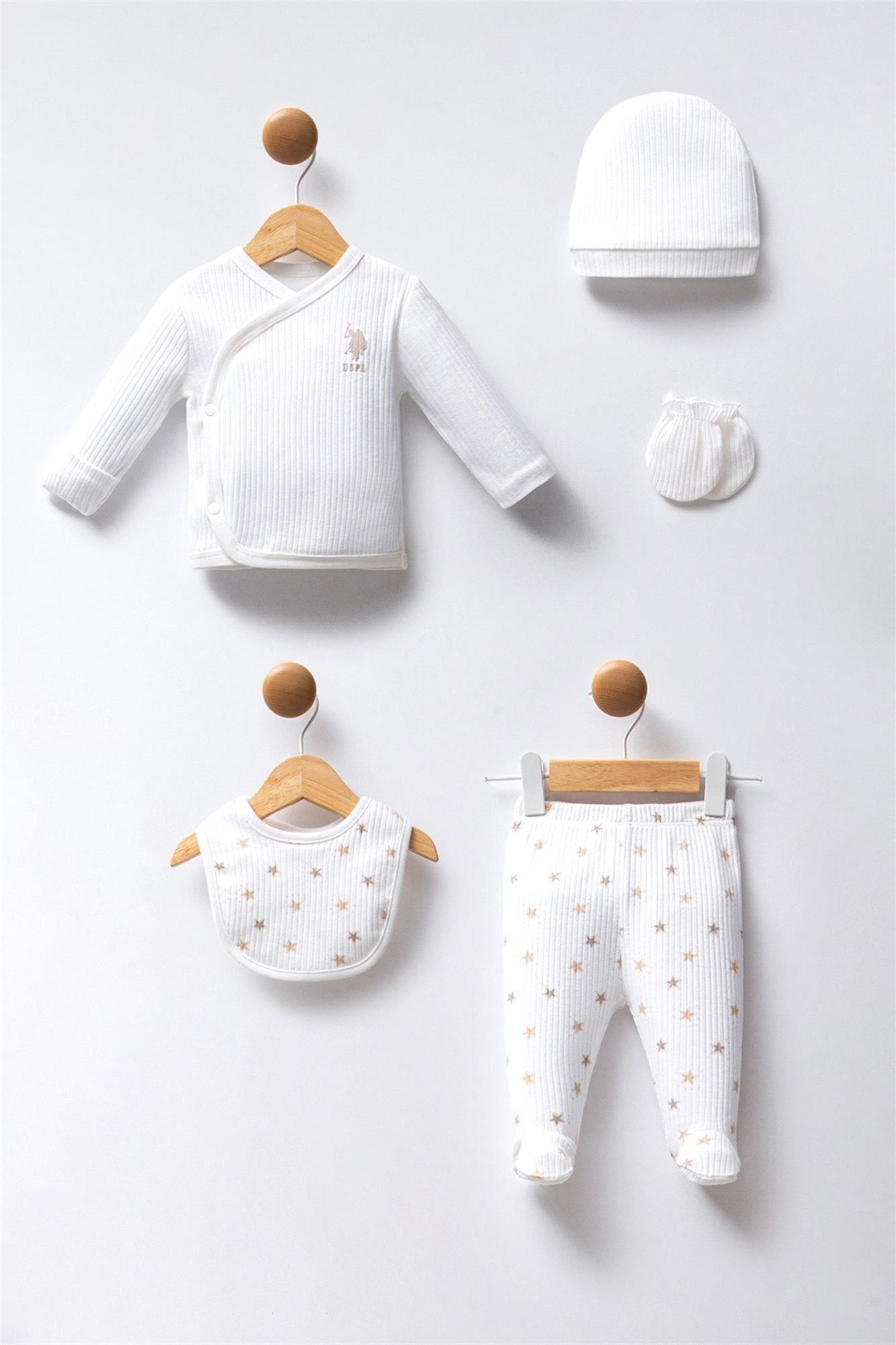 U.S. Polo Assn. Unisex Bebek 5'li Hastane Çıkış Seti Beyaz USB2241