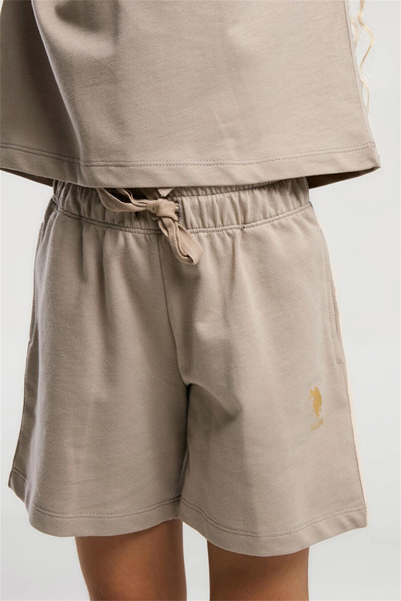 U.S. Polo Assn. Kız Çocuk Tişört Şort Takım Kum US2082-4