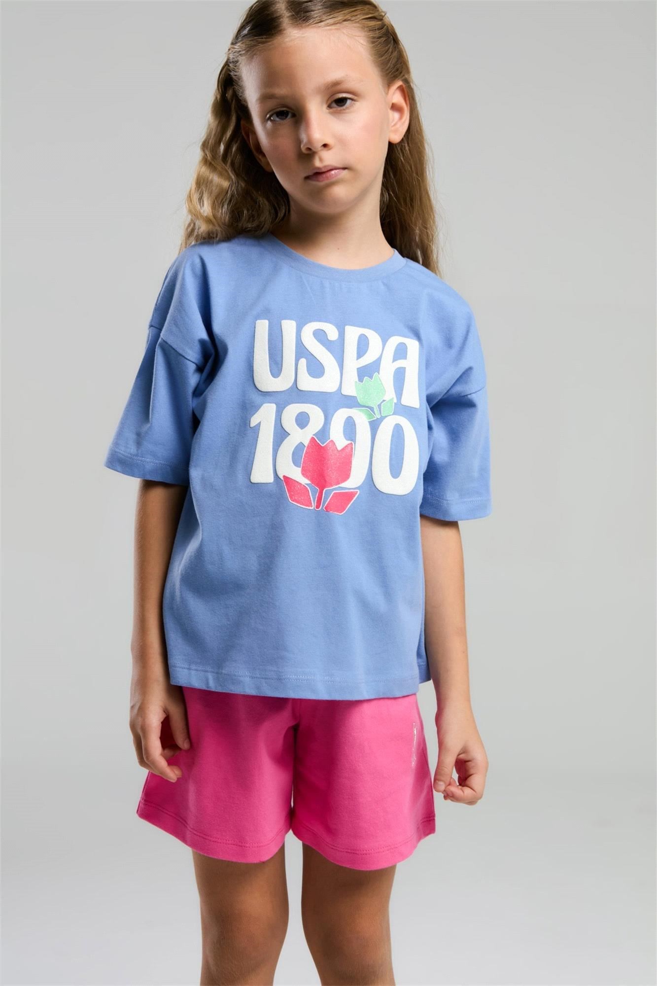 U.S. Polo Assn. Kız Çocuk Tişört Şort Takım Açık İndigo US2096-G