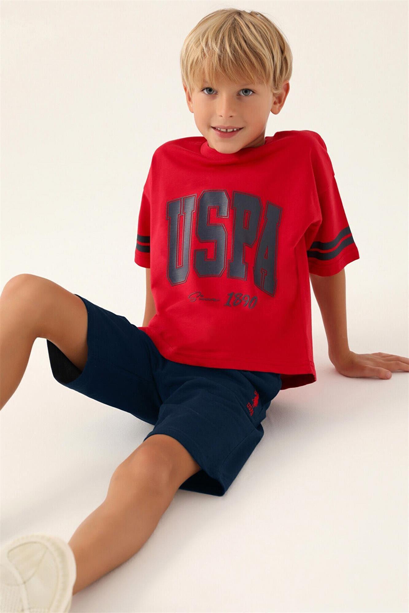 U.S. Polo Assn. Erkek Çocuk Bermuda Tişört Şort Takım Kırmızı US1709-G