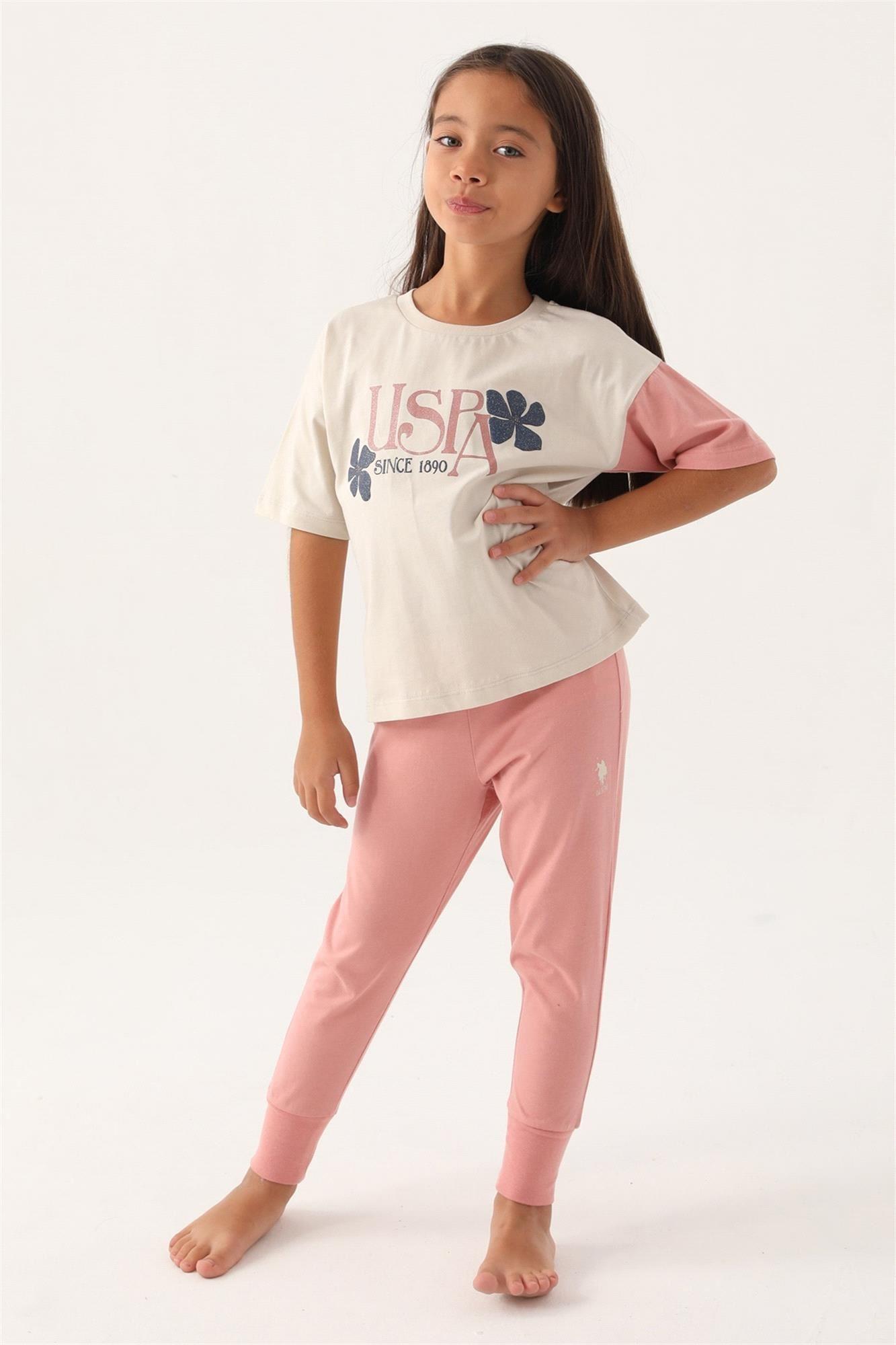 U.S. Polo Assn. Kız Çocuk Pijama Takımı Bej US1809-G