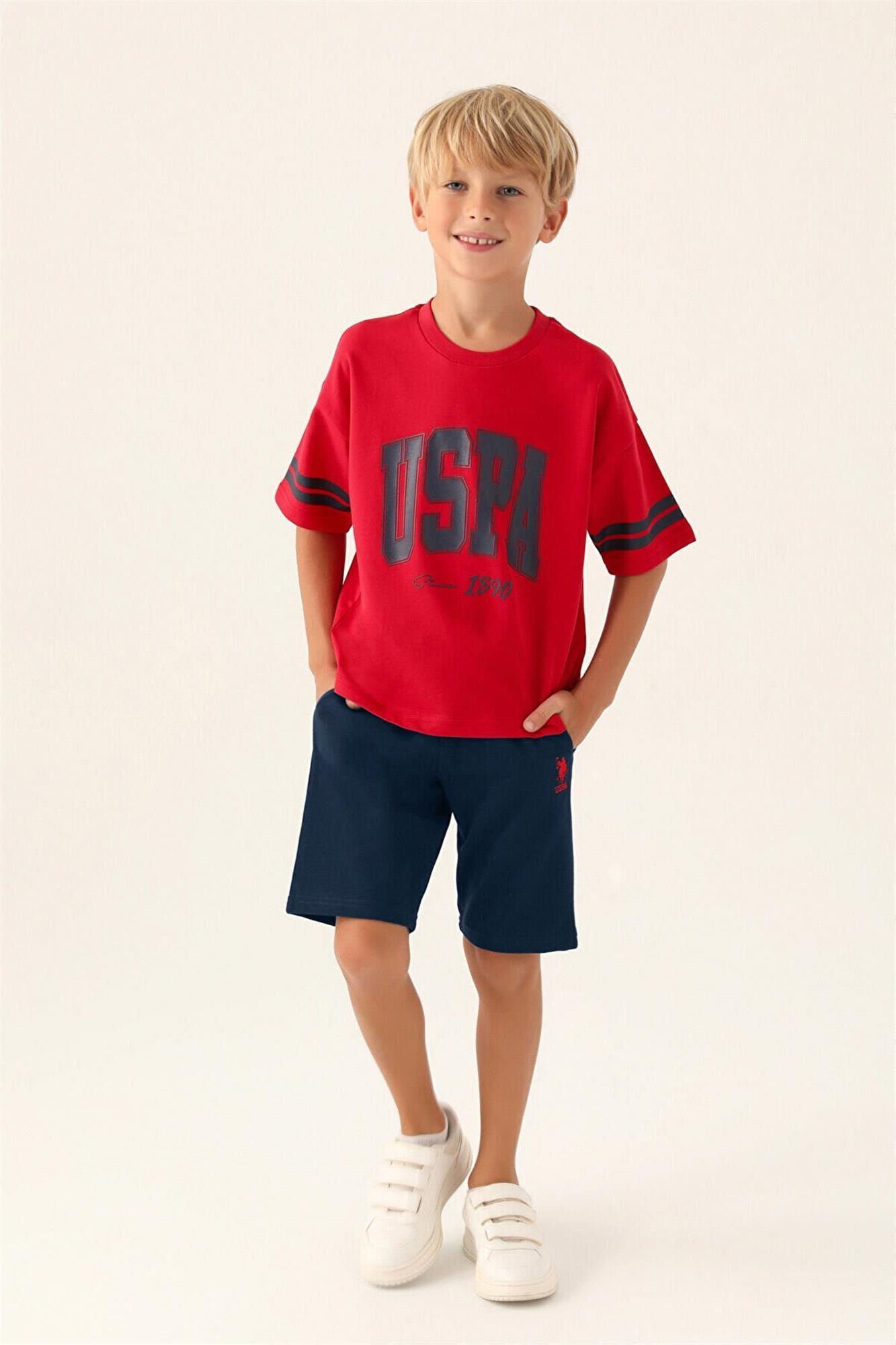 U.S. Polo Assn. Erkek Çocuk Bermuda Tişört Şort Takım Kırmızı US1709-G