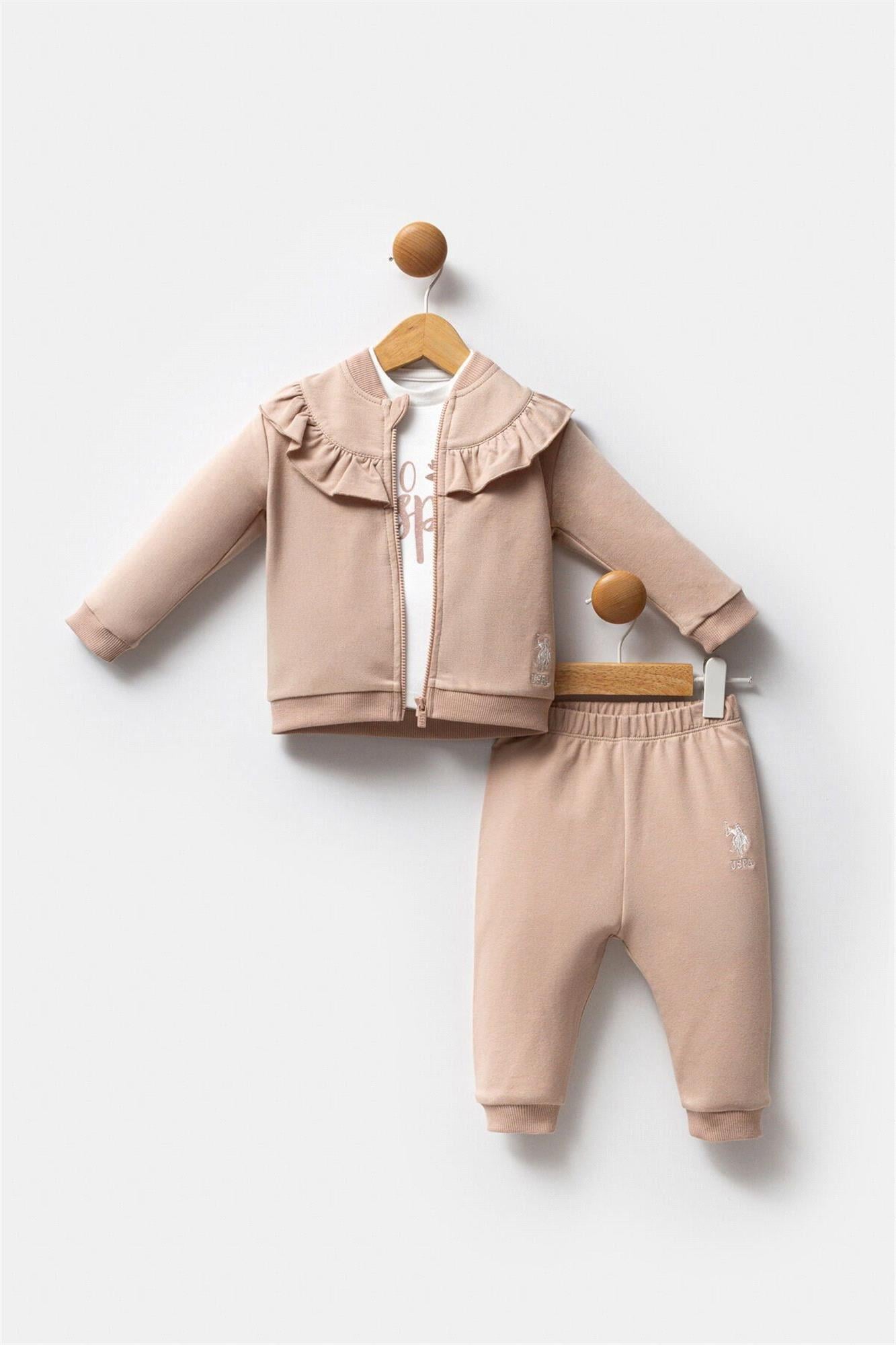 U.S. Polo Assn. Kız Çocuk 3'lü Eşofman Takım Bisküvi USB2723