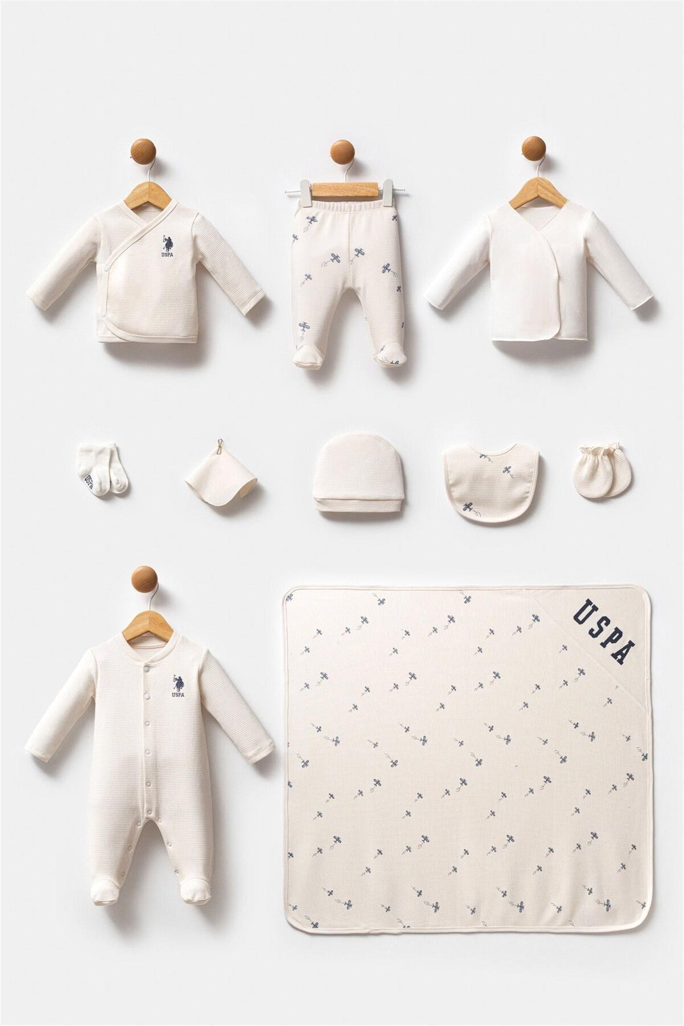 U.S. Polo Assn. Erkek Bebek 10'lu Hastane Çıkış Seti Ekru USB2602
