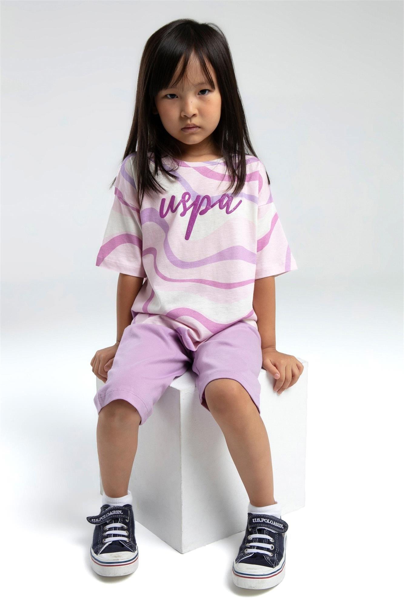 U.S. Polo Assn. Kız Çocuk Tişört Kapri Takım Toz Pembe US2062-4