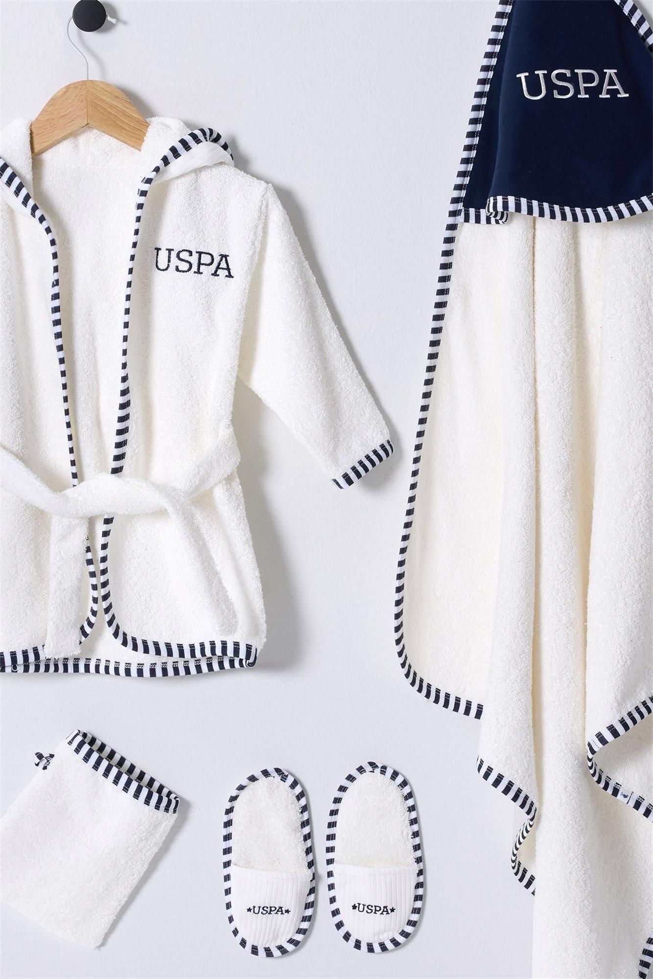 U.S. Polo Assn. Erkek Bebek 4'lü Bornoz Takımı Ekru USB2476