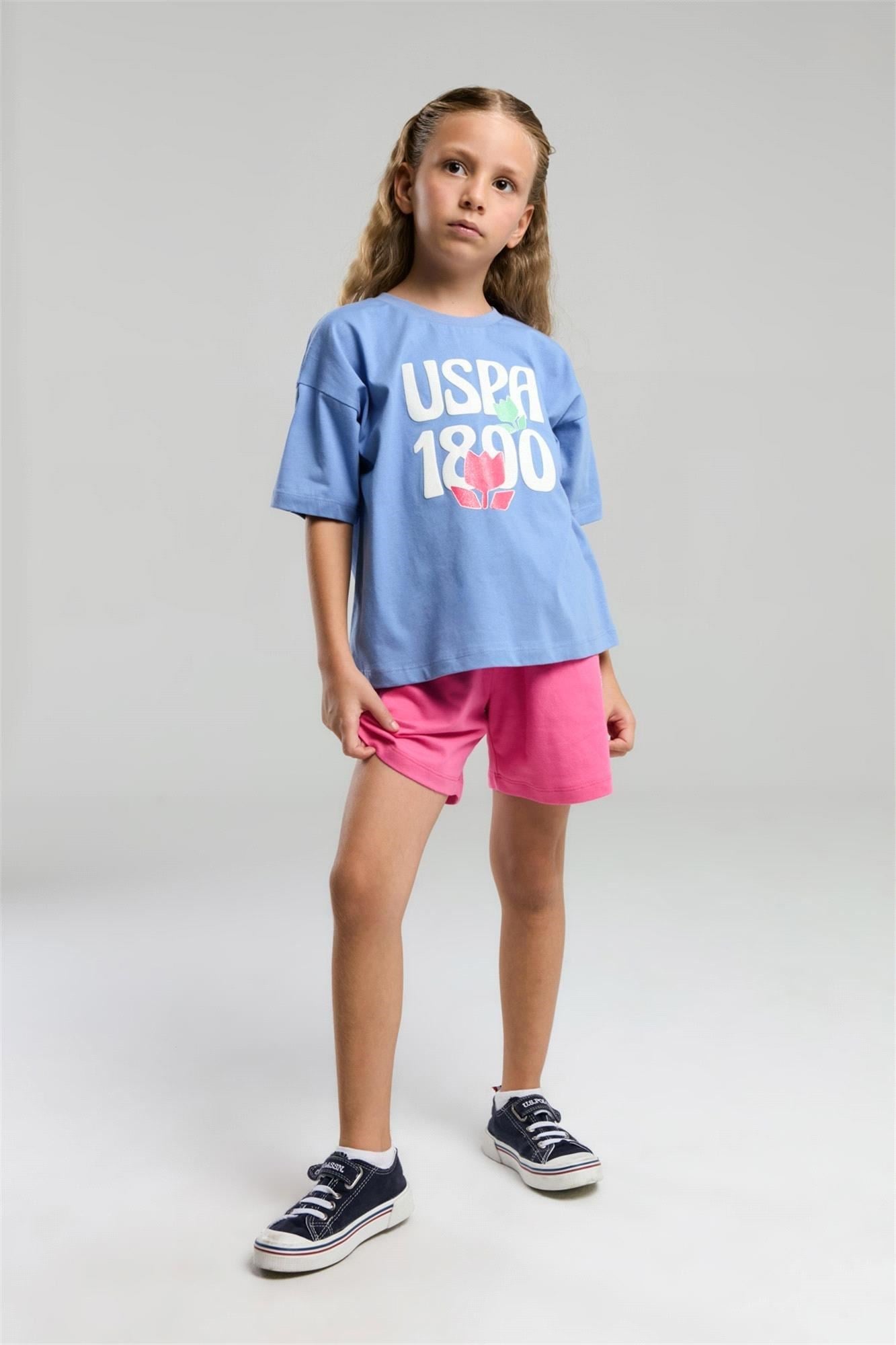 U.S. Polo Assn. Kız Çocuk Tişört Şort Takım Açık İndigo US2096-G