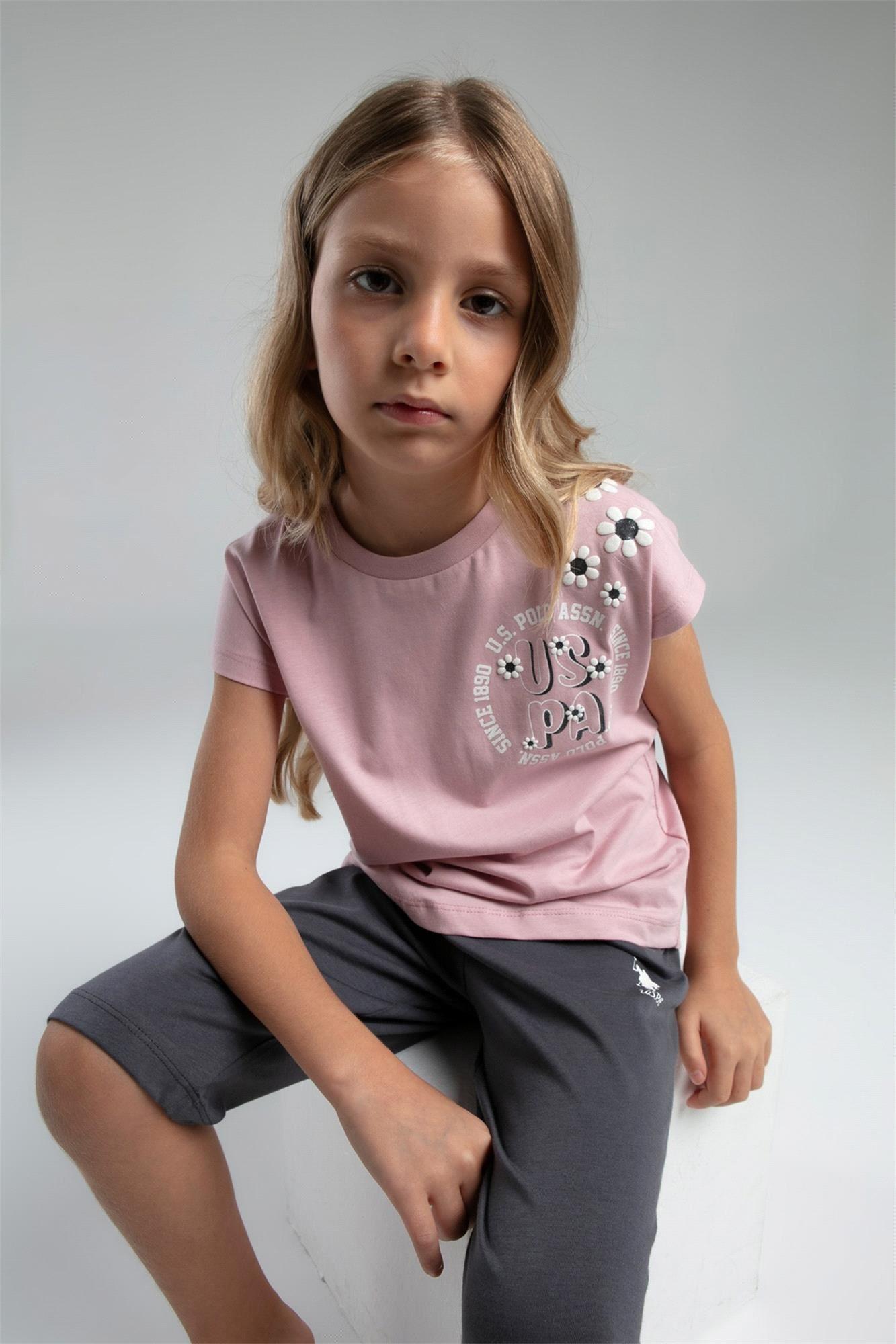 U.S. Polo Assn. Kız Çocuk Tişört Kapri Takım Soft Pembe US2068-4