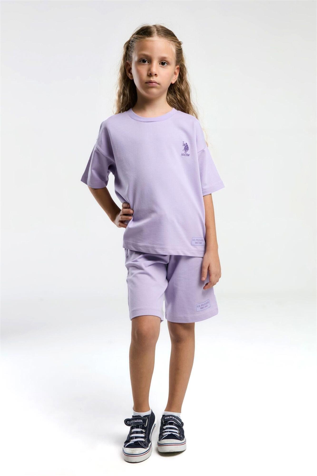 U.S. Polo Assn. Kız Çocuk Bermuda Tişört Şort Takım Lila US2090-4