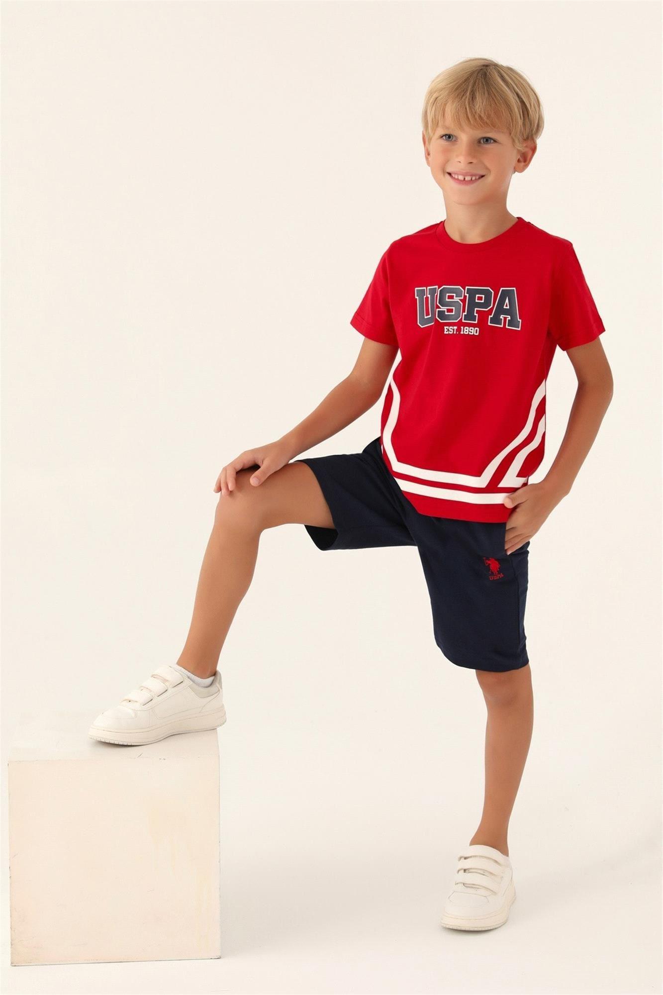 U.S. Polo Assn. Erkek Çocuk Bermuda Tişört Şort Takım Kırmızı US1765-4