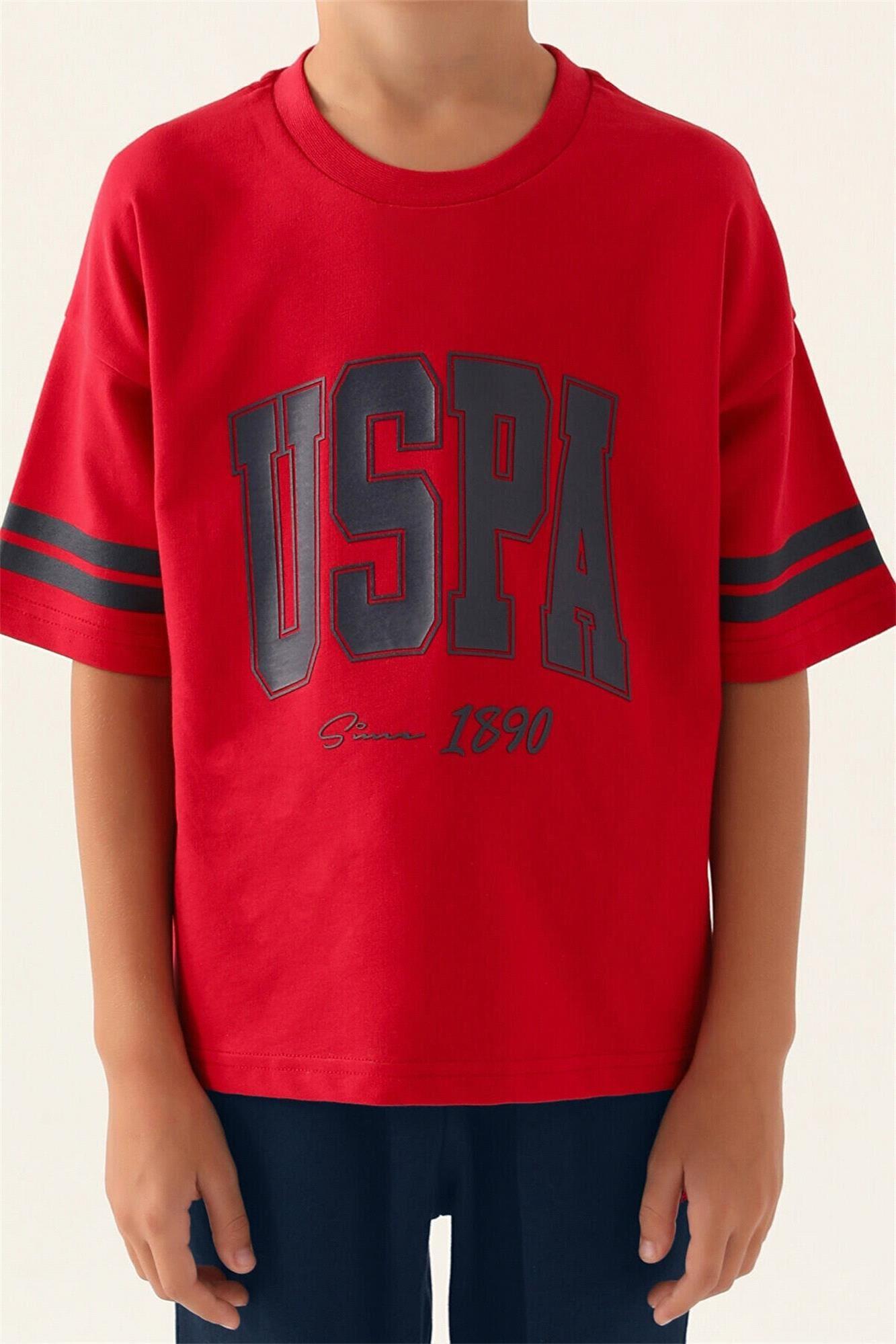 U.S. Polo Assn. Erkek Çocuk Bermuda Tişört Şort Takım Kırmızı US1709-G