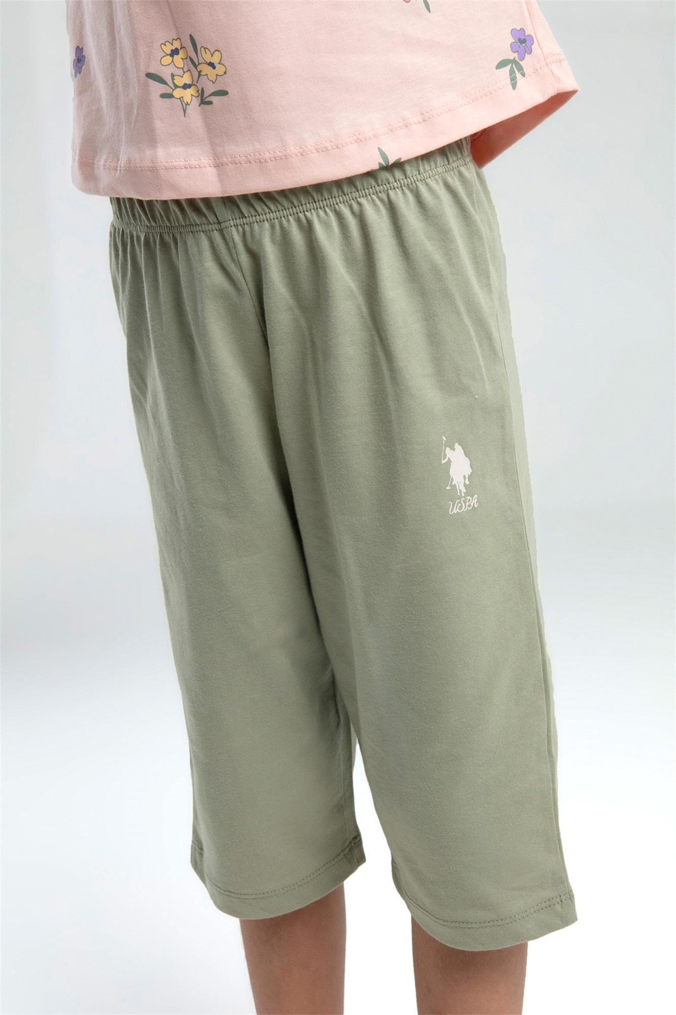 U.S. Polo Assn. Kız Çocuk Tişört Kapri Takım Açık Somon US2069-G