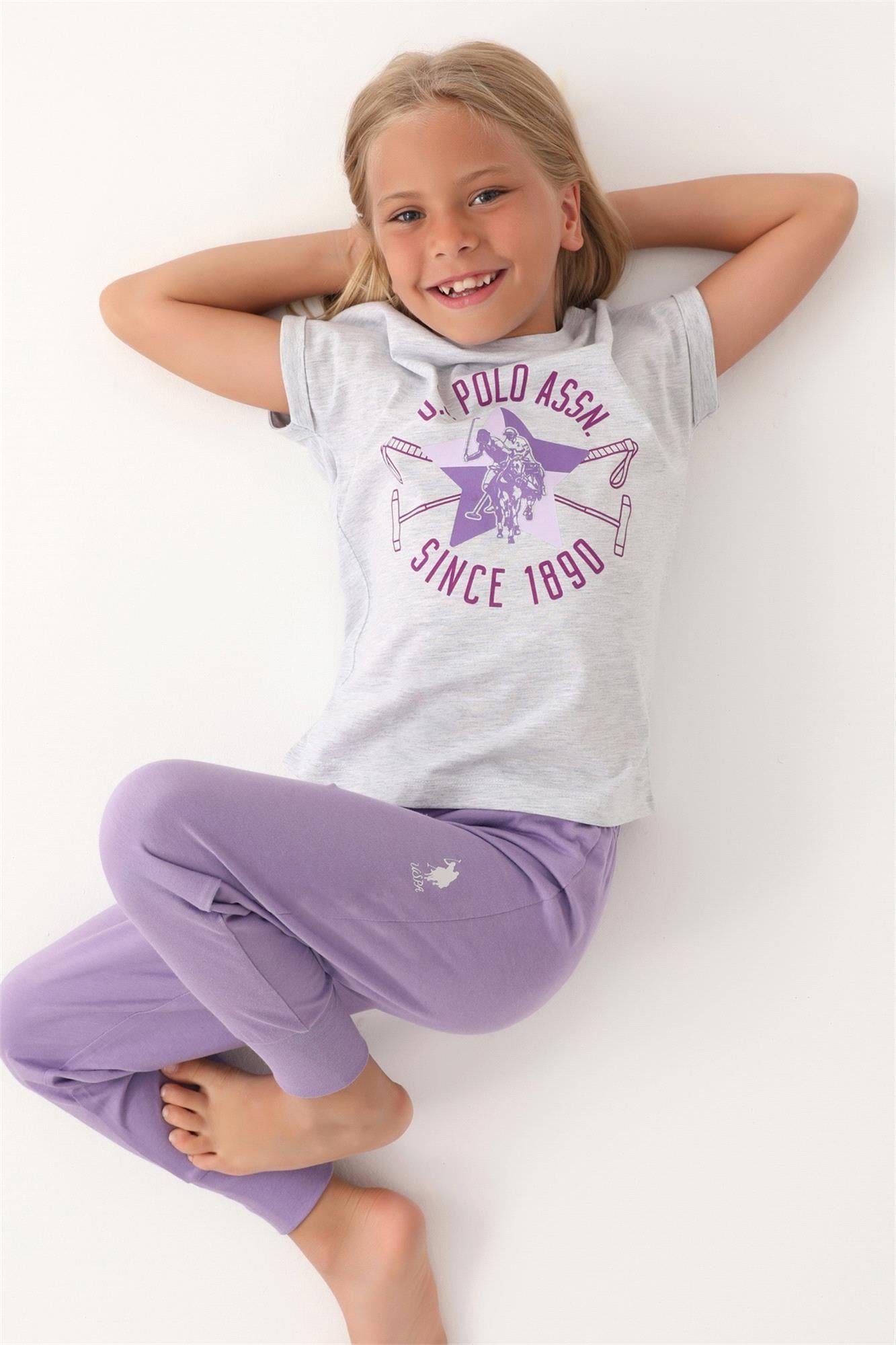 U.S. Polo Assn. Kız Çocuk Pijama Takımı Kar Melanj US1838-4