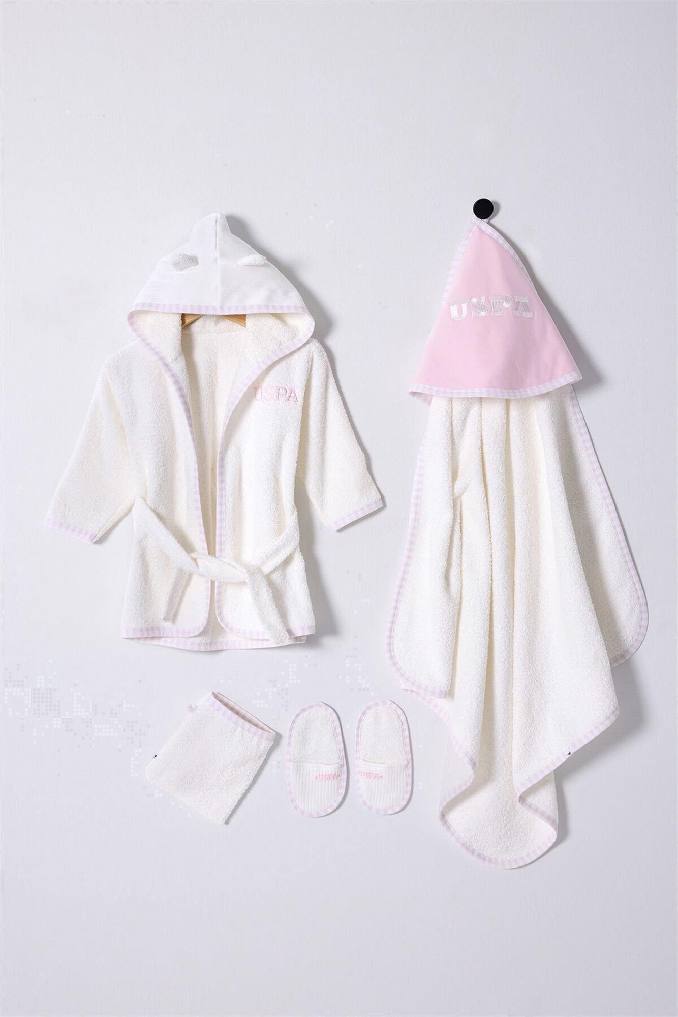 U.S.Polo Assn. Kız Bebek 4'lü  Bornoz Takımı Ekru USB2501