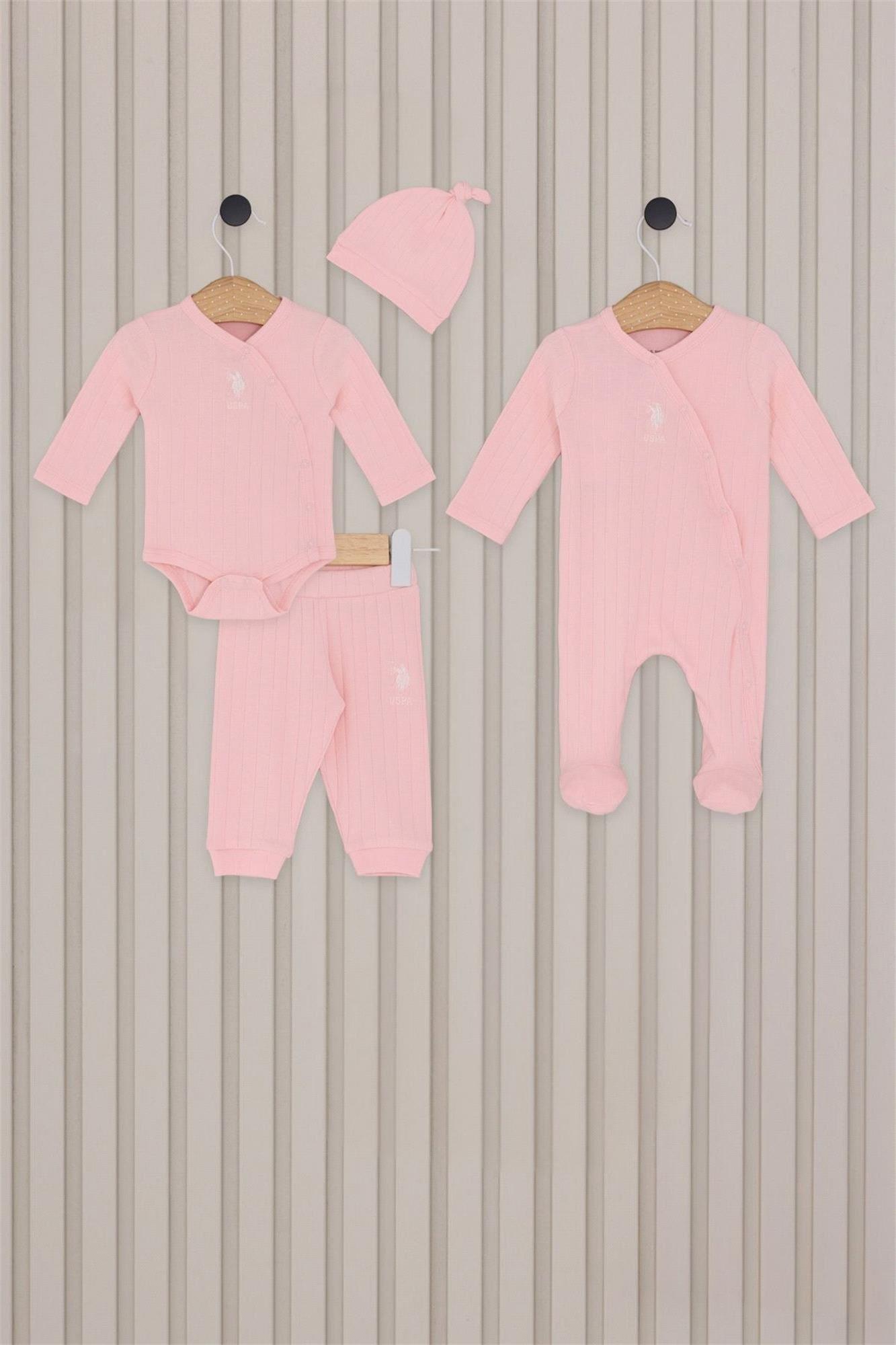 U.S.Polo Assn. 4'lü Zıbın Seti Kız Bebek Açık Pembe USB2145