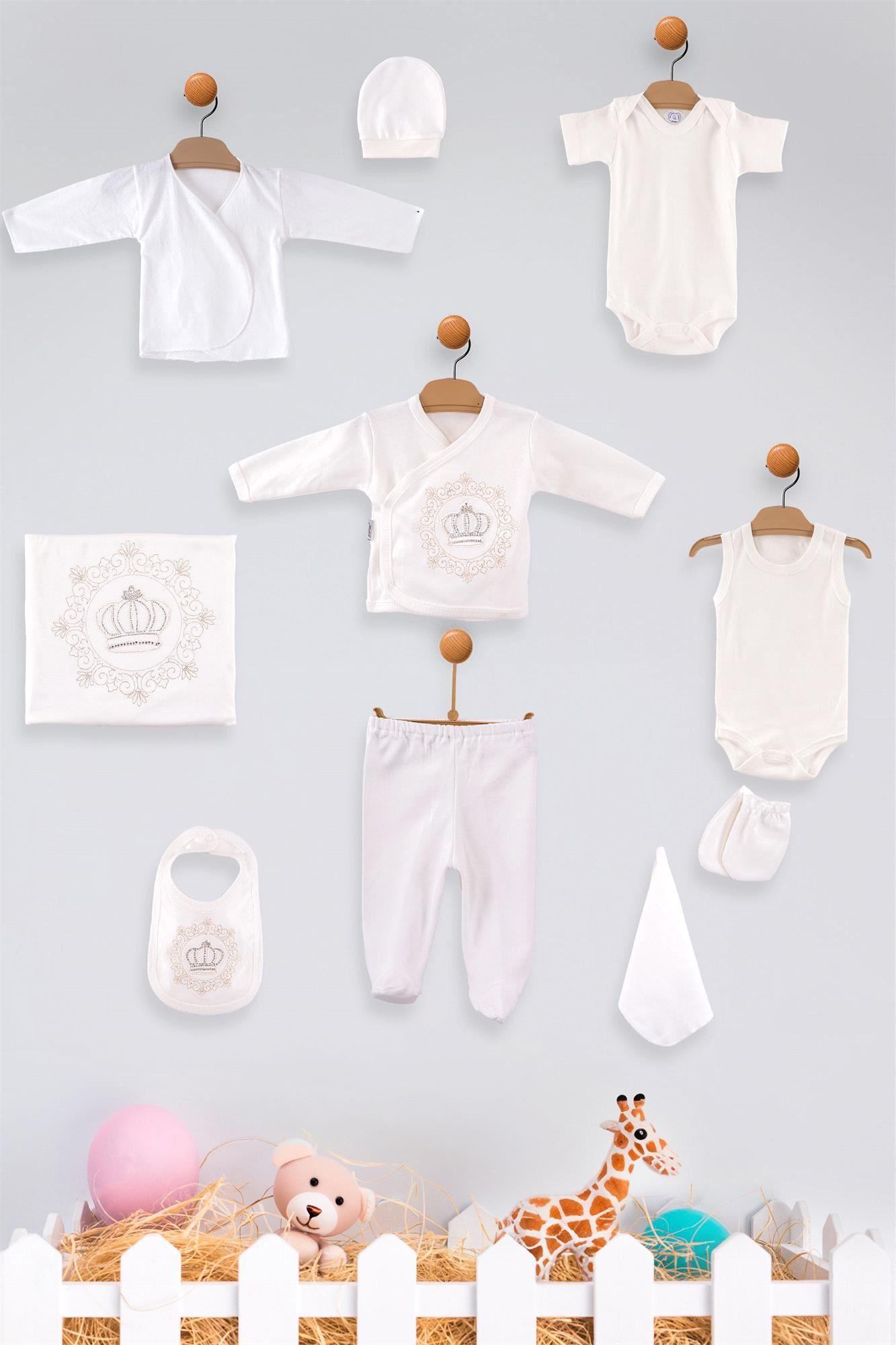 Zıpır Erkek Bebek Taç Model 10'lu Hastane Çıkış Seti Beyaz 522