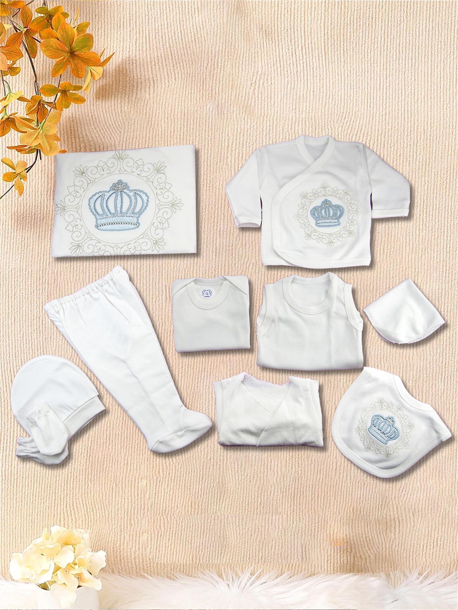 Zıpır Erkek Bebek Taç Model 10'lu Hastane Çıkış Seti Mavi 522