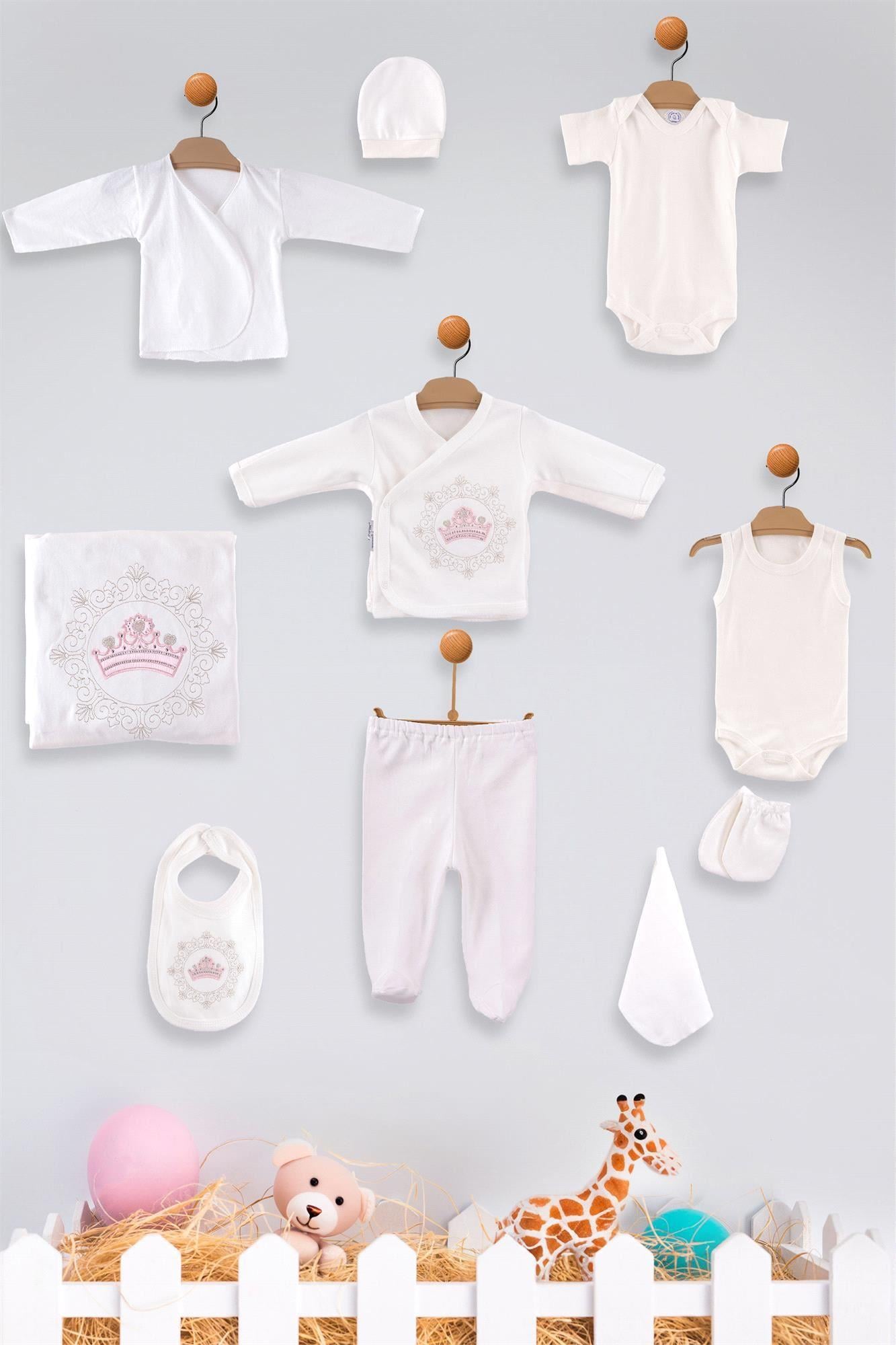 Zıpır Kız Bebek Taç Model 10'lu Hastane Çıkış Seti Pembe 522