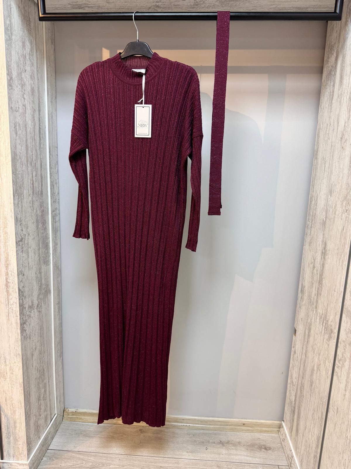 Merwish 1119 Bordo Triko Elbise