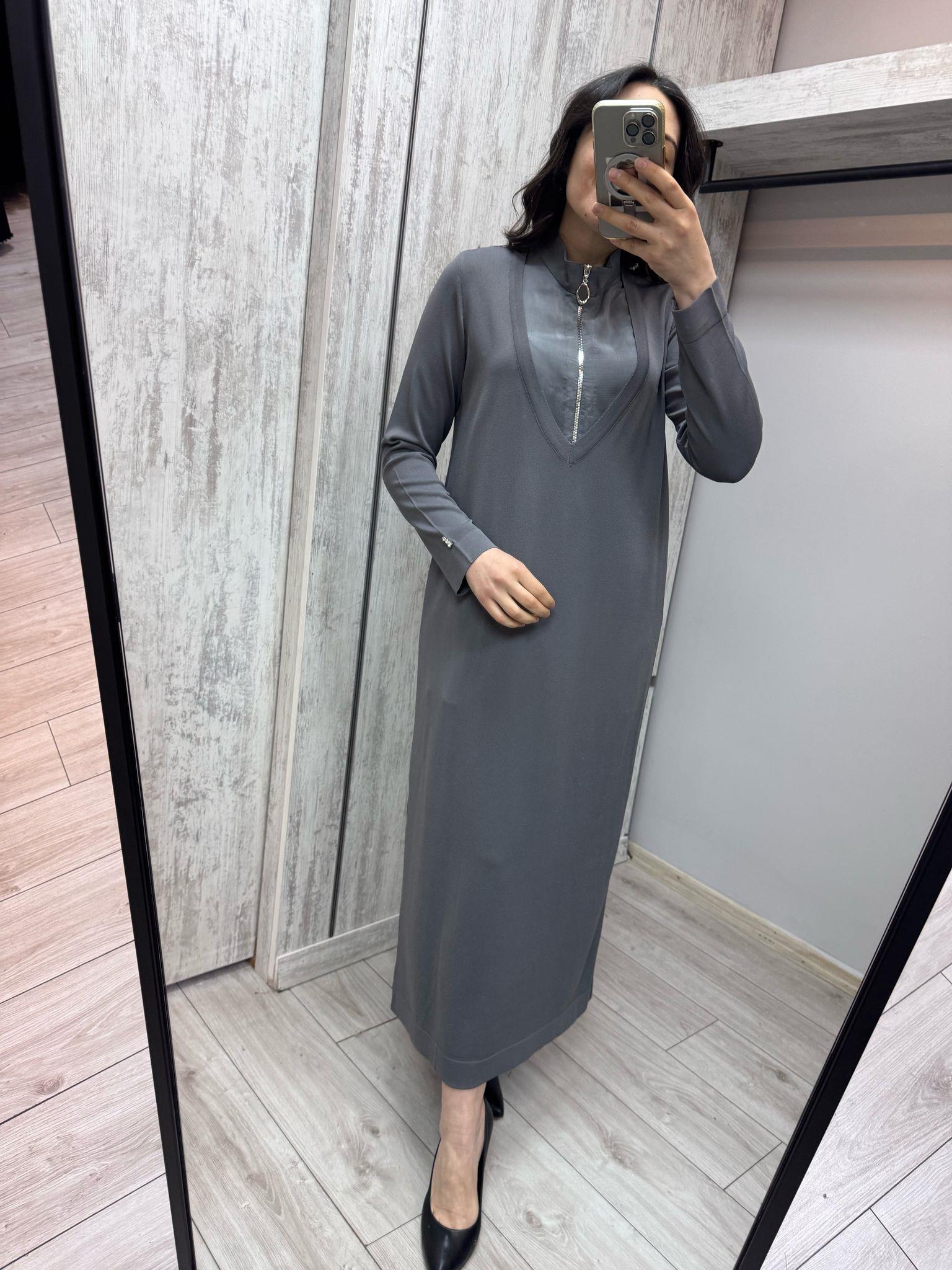 Missdalida 0010 Antrasit İpek İçlikli Merserize Elbise