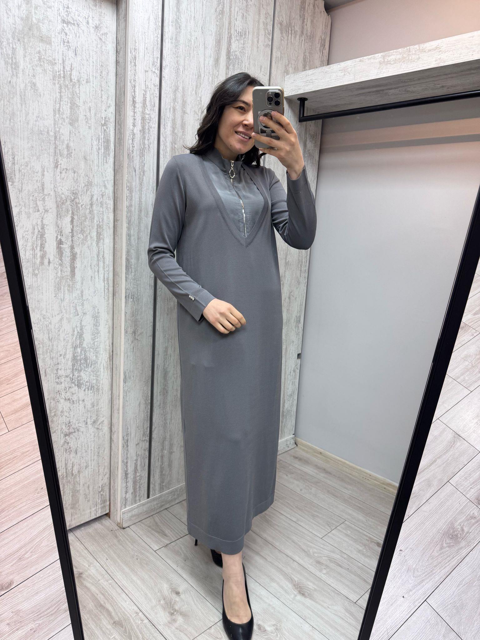 Missdalida 0010 Antrasit İpek İçlikli Merserize Elbise